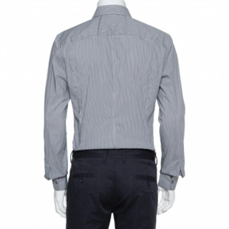 Dolce & Gabbana Grey Striped Cotton Button Front Sicilia Shirt XL For Sale 3