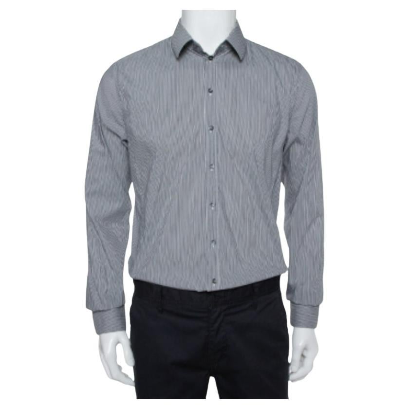 Dolce & Gabbana Grey Striped Cotton Button Front Sicilia Shirt XL For Sale