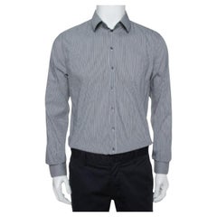 Dolce & Gabbana Grey Striped Cotton Button Front Sicilia Shirt XL
