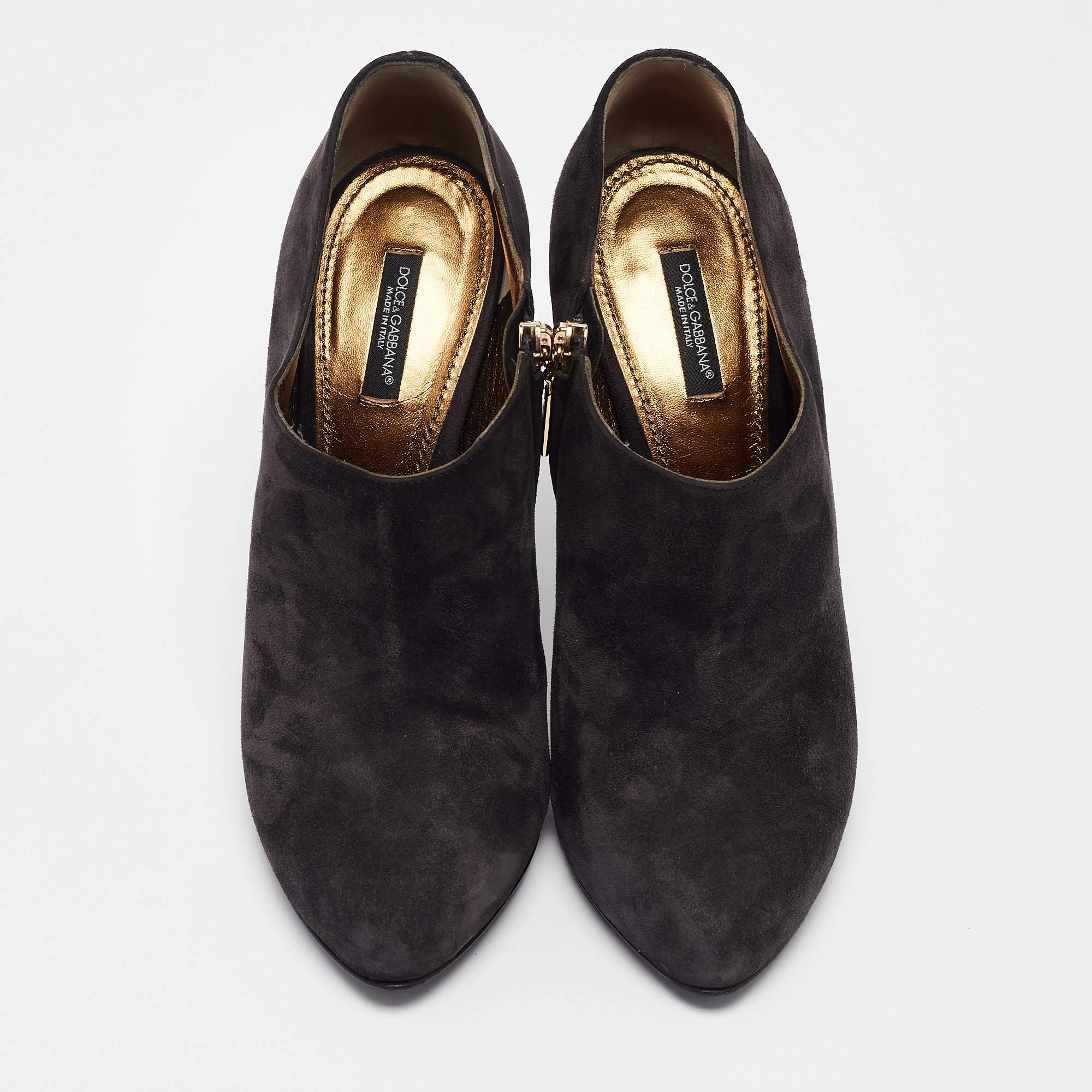 Noir Dolce & Gabbana - Bottes de longueur cheville en daim gris, taille 40 en vente