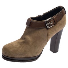 Dolce & Gabbana Grey Suede Buckle Detail Booties Size 38.5