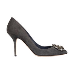 Dolce & Gabbana Grey Suede Crystal Detail Pumps Size IT 38.5