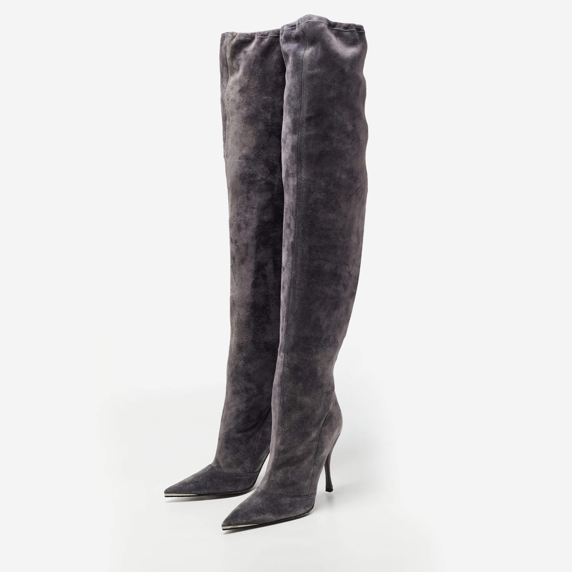 Dolce & Gabbana Grey Suede Knee Length Boots Size 41 1