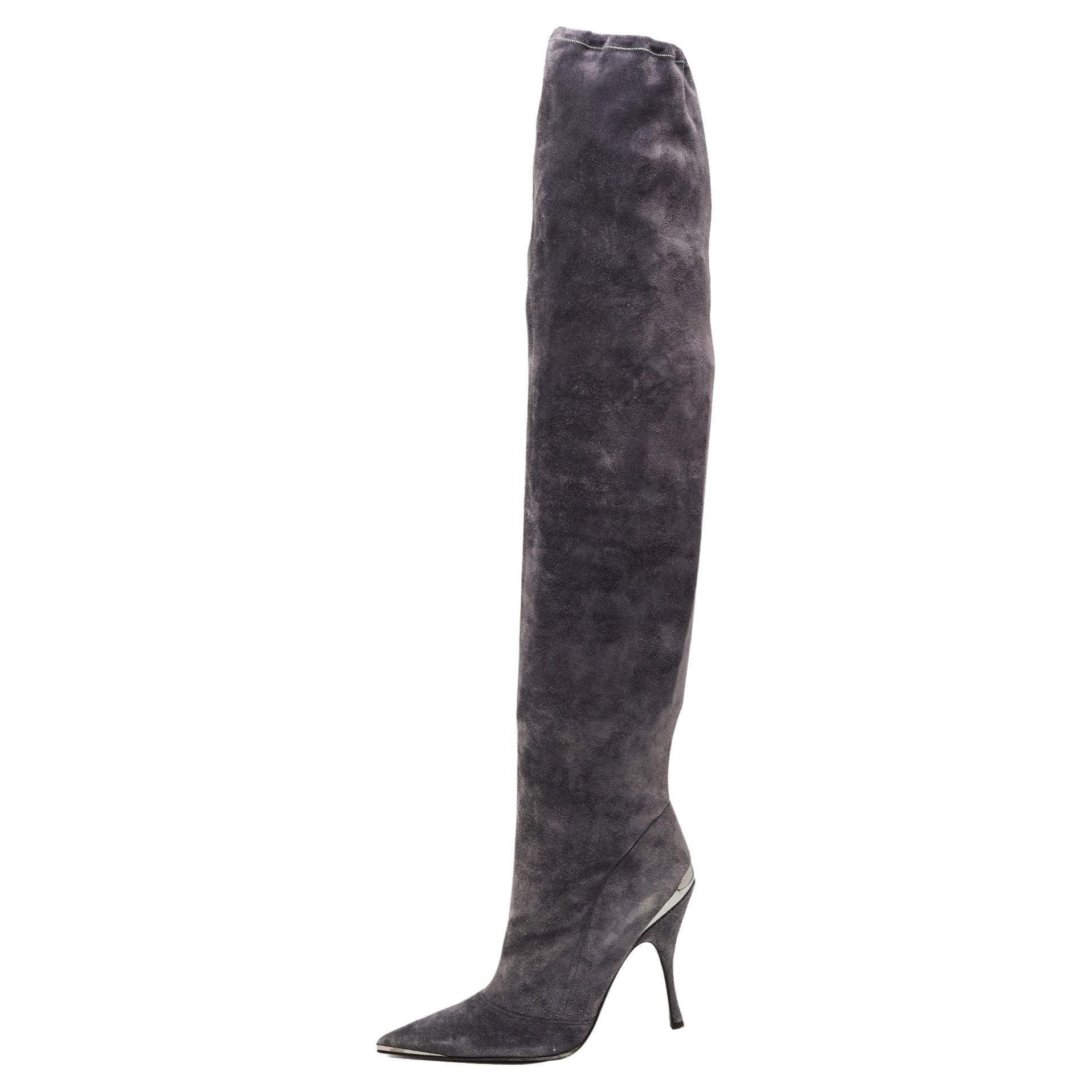 Dolce & Gabbana Grey Suede Knee Length Boots Size 41