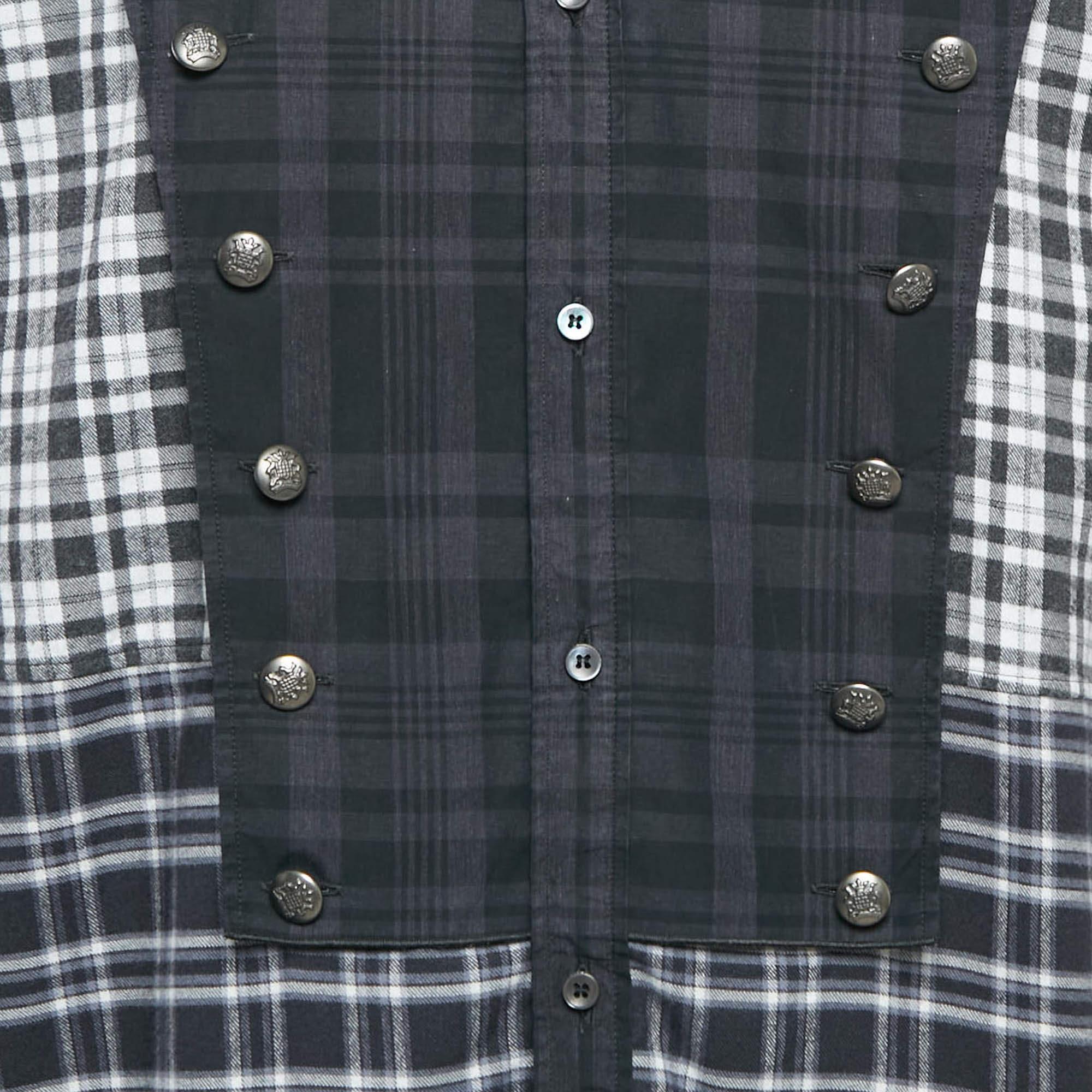 Black Dolce & Gabbana Grey Tartan Cotton Buttoned Patch Shirt XXL