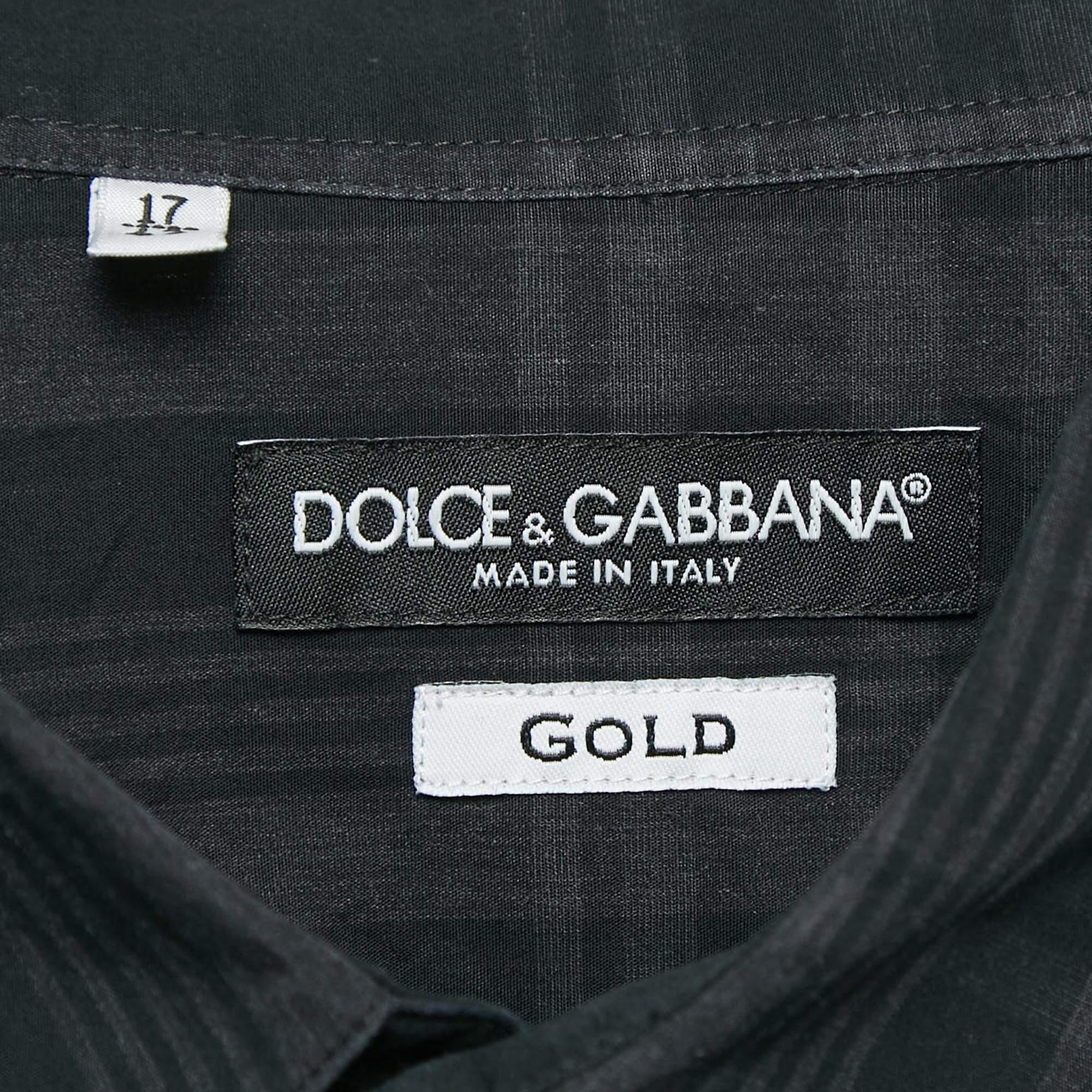 Dolce & Gabbana Grey Tartan Cotton Buttoned Patch Shirt XXL In Good Condition In Dubai, Al Qouz 2