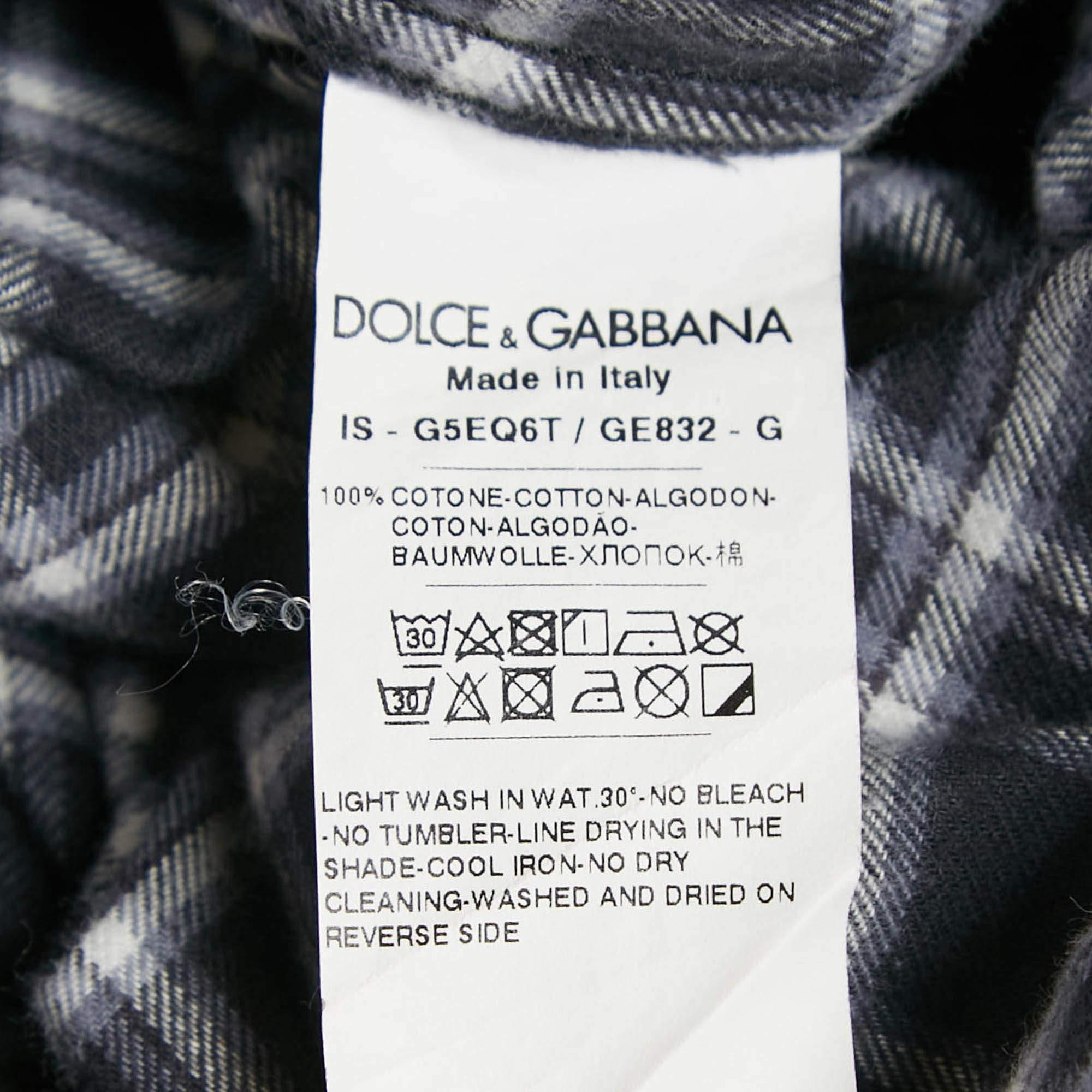 Dolce & Gabbana Grey Tartan Cotton Buttoned Patch Shirt XXL 1