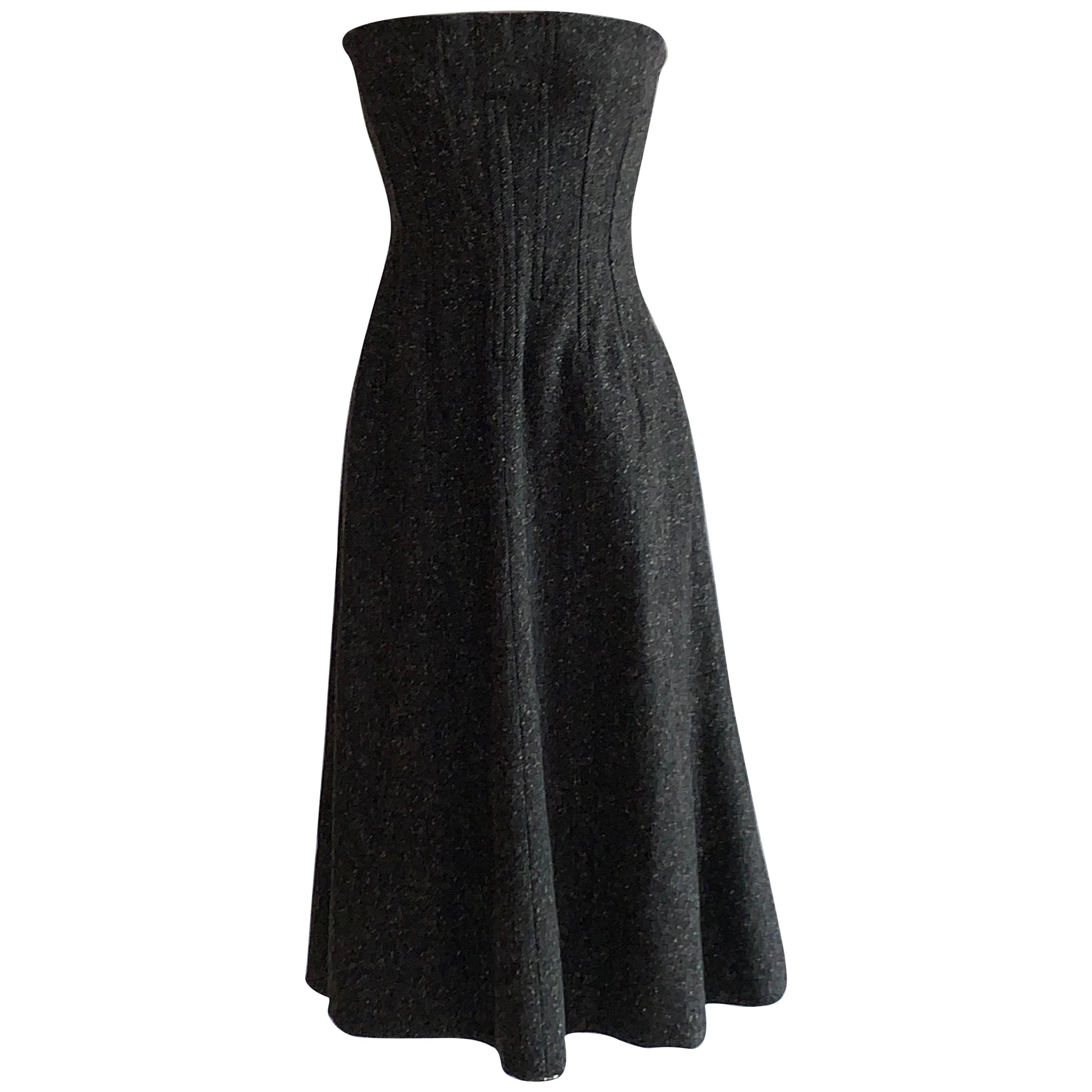 Dolce & Gabbana Grau Tweed Spitze Korsett Rücken trägerloses ausgestelltes Kleid