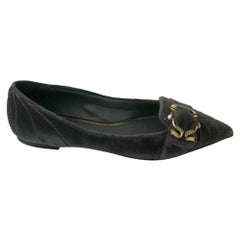 Dolce 
Gabbana Grey Velvet Devotion Ballerinas Flats Shoes Leather Gold Logo