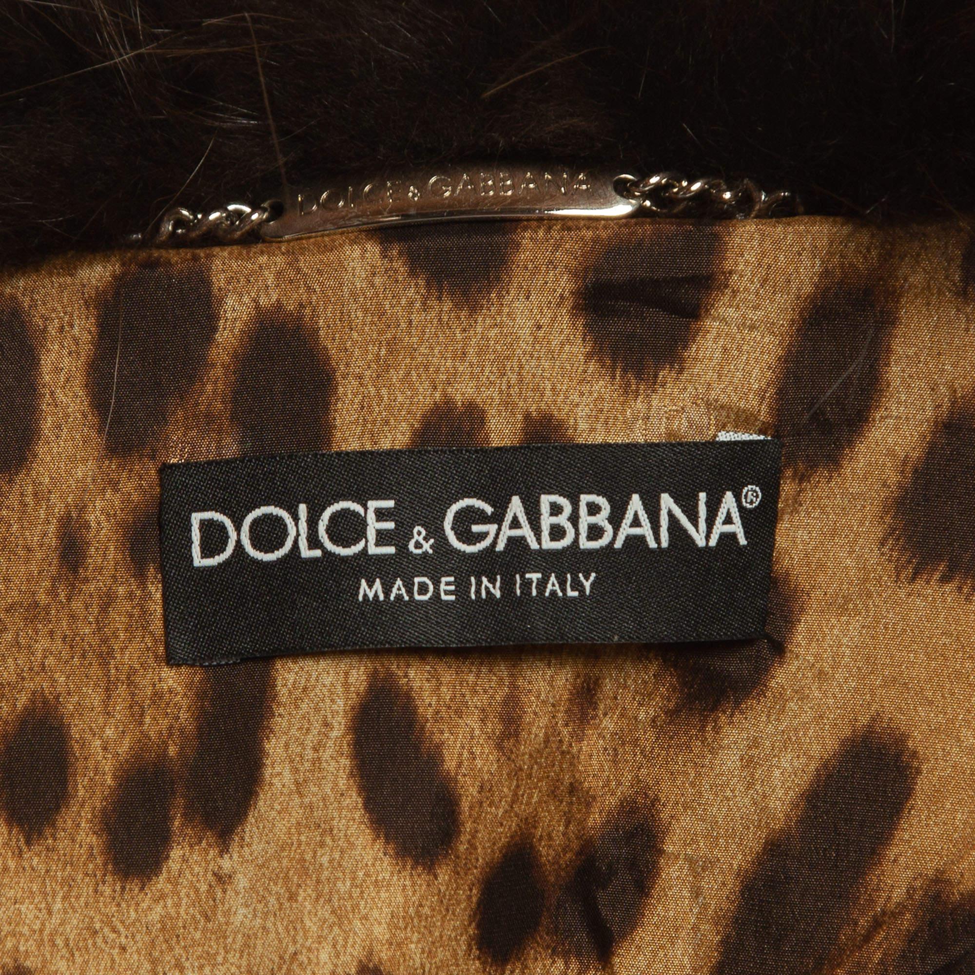 Dolce & Gabbana Grey Wool Blend and Fur Double Breasted Long Coat M 1