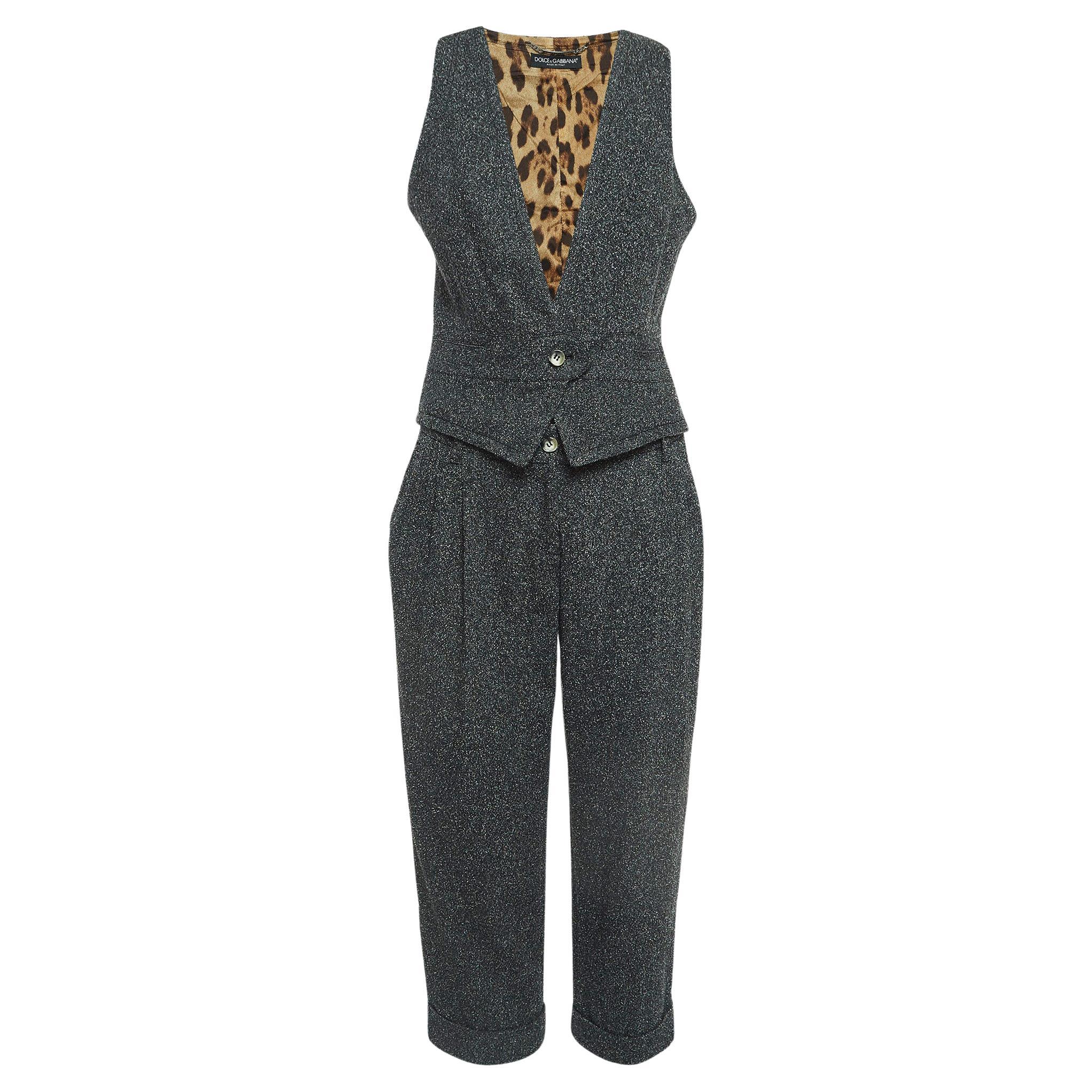 Dolce & Gabbana, gilet et pantalon en maille de laine grise, taille M en vente