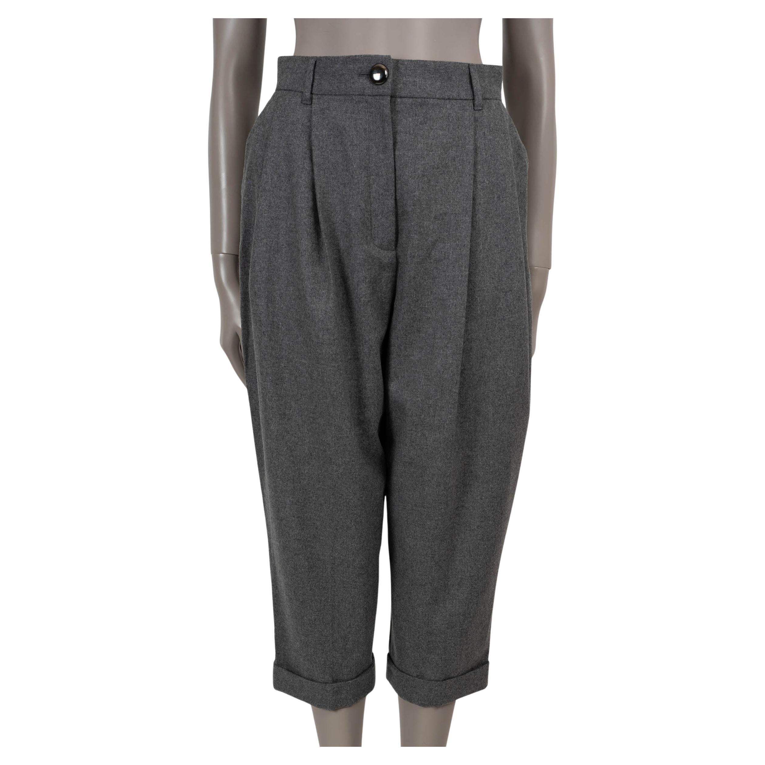 DOLCE & GABBANA grey wool & cashmere PLEATED CROPPED Pants 40 S For Sale