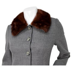Dolce & Gabbana Grey Wool Coat With Mink Fur Collar circa 1990s