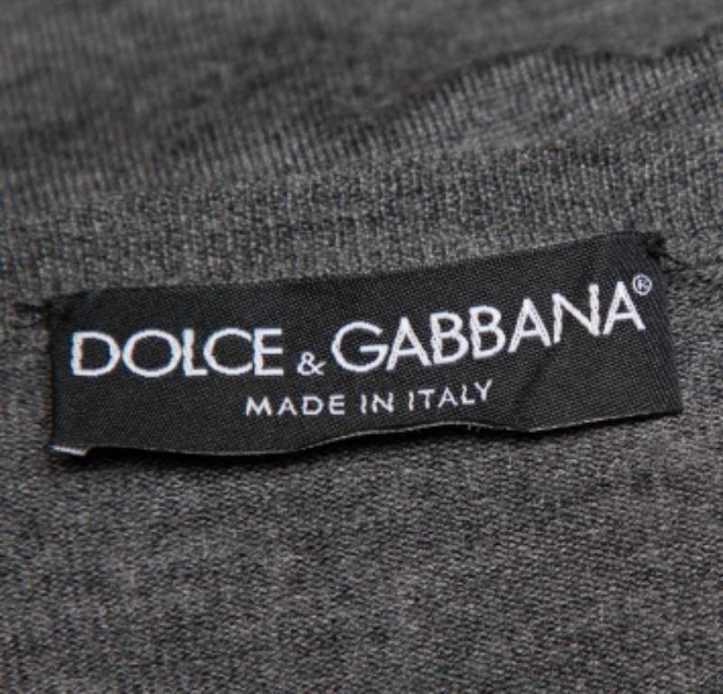 Women's Dolce & Gabbana Grey Wool Contrast Lace Trim Button Front Cardigan M For Sale