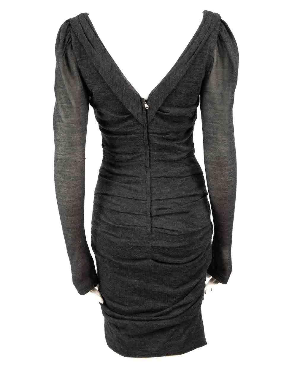 Dolce & Gabbana Grey Wool Drape Neck Ruched Dress Size M In Good Condition For Sale In London, GB