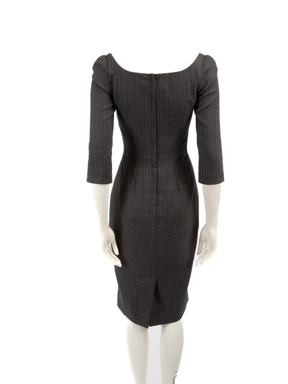 Black Dolce & Gabbana Grey Wool Striped Pattern Dress Size XS
