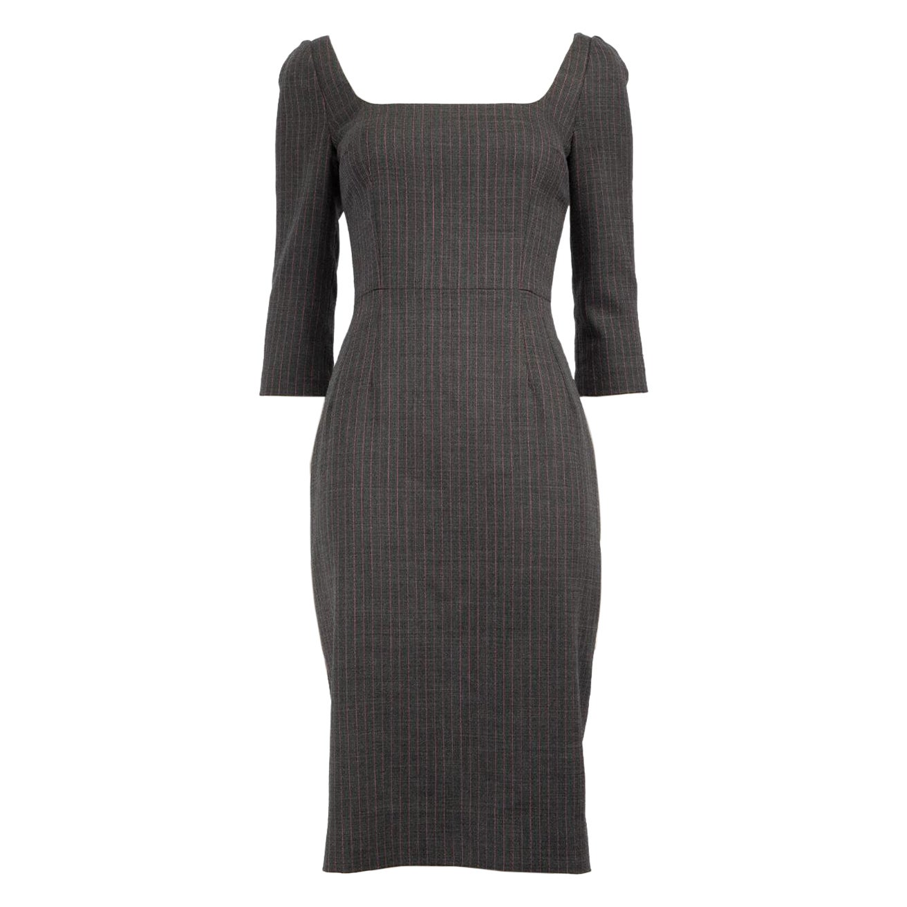Dolce & Gabbana Grey Wool Striped Pattern Dress Size XS