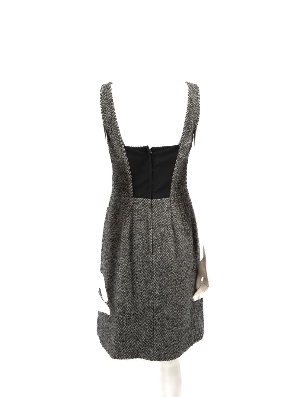 Gray Dolce & Gabbana Grey Wool Tweed Dress Size M For Sale