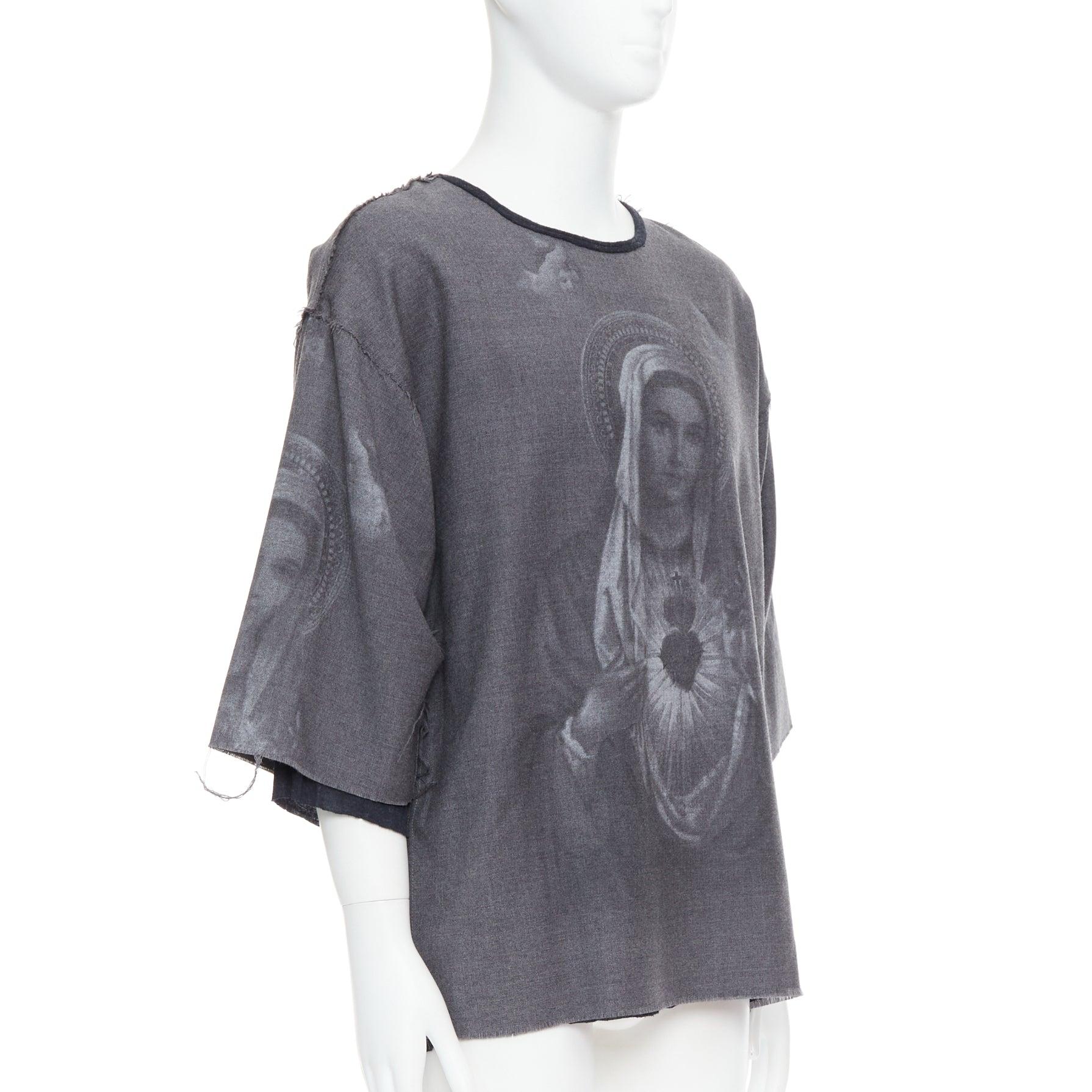 DOLCE GABBANA grey wool Virgin Mary boxy layered boxy top IT50 L In Excellent Condition In Hong Kong, NT