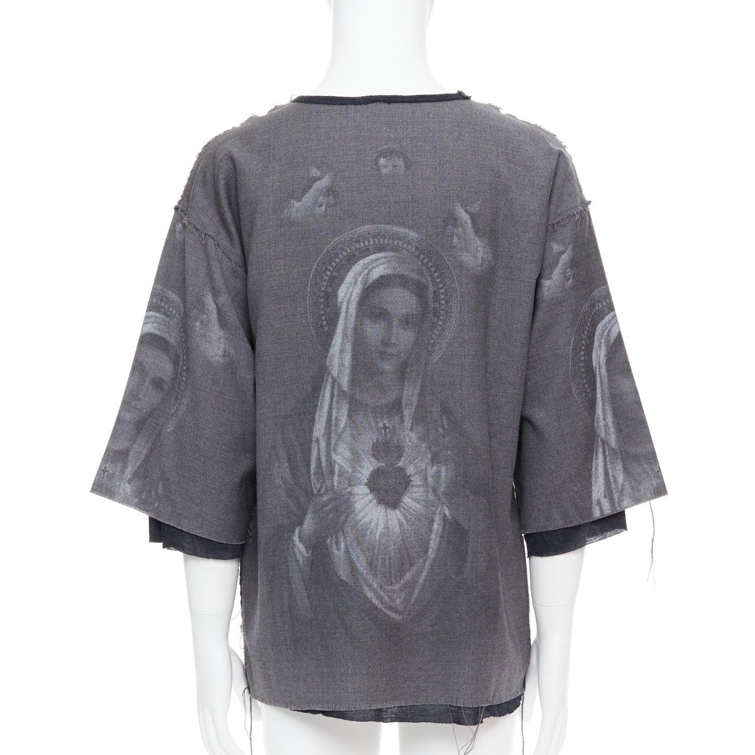 Men's DOLCE GABBANA grey wool Virgin Mary boxy layered boxy top IT50 L