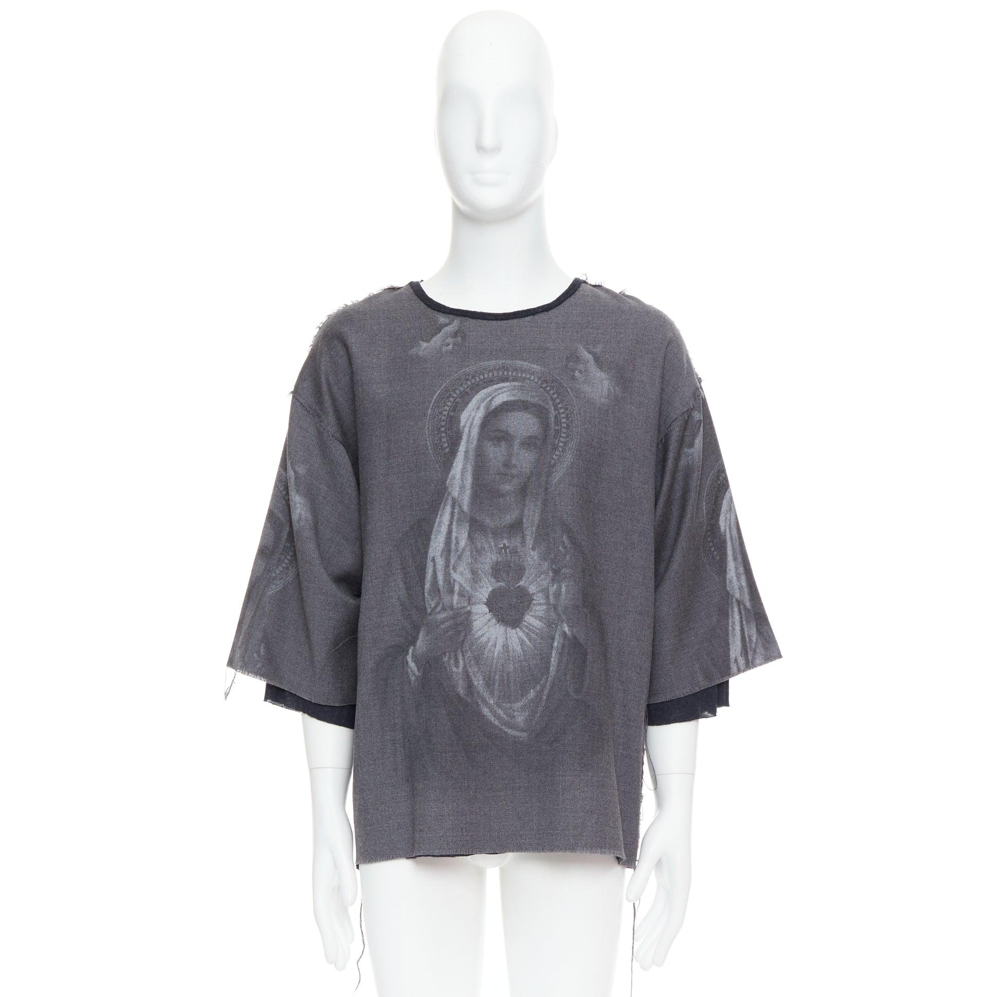 DOLCE GABBANA grey wool Virgin Mary boxy layered boxy top IT50 L 4