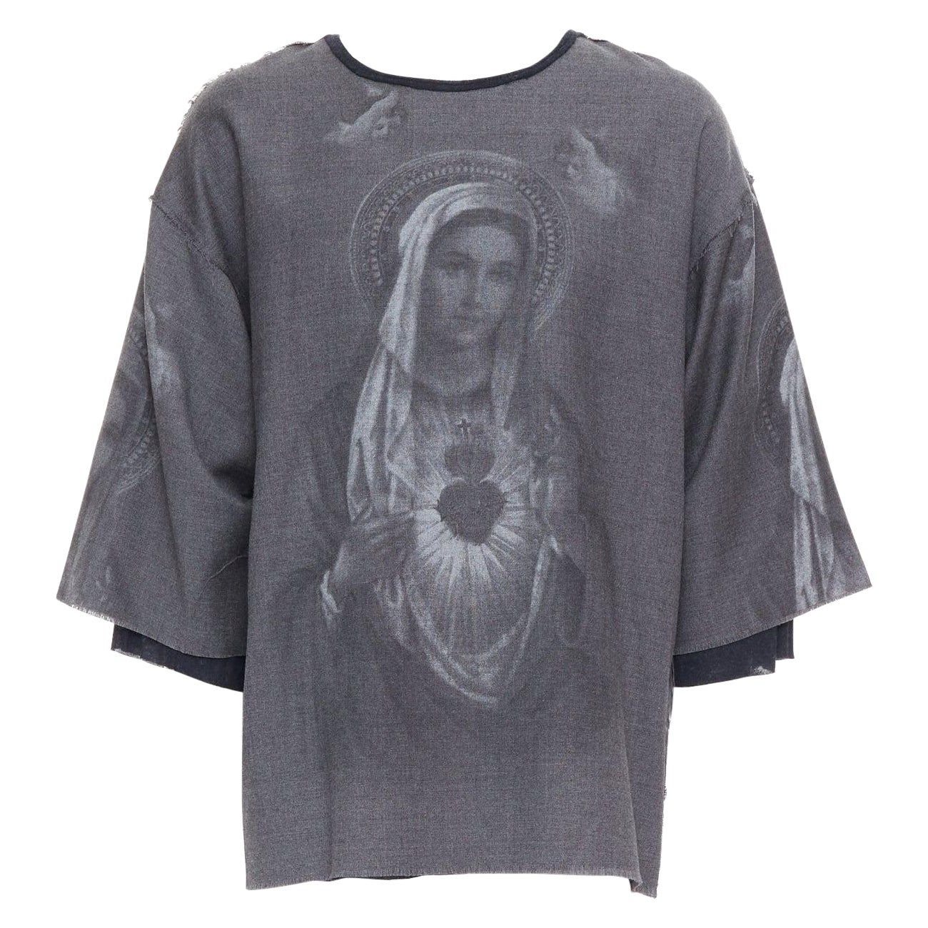 DOLCE GABBANA grey wool Virgin Mary boxy layered boxy top IT50 L