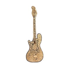 Dolce & Gabbana - Guitar Embroidered Brooch Jacket Lapel Pin White Black Gold