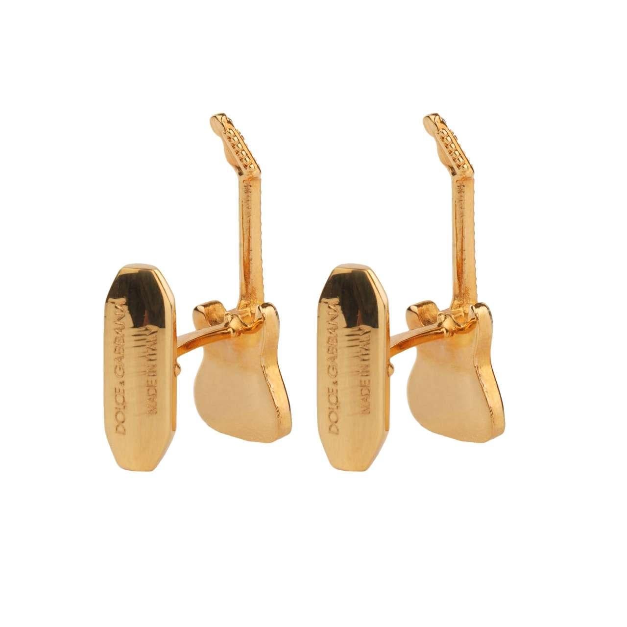 - Guitar Cufflinks in gold galvanized metal with blue enamel by DOLCE & GABBANA - New with Box - MADE IN ITALY - Former RRP: EUR 245 - Engraved Dolce&Gabbana Logo - Nickel free - Blue enamel - Model: WFJ3S8-W0001-87655 - Material: 80% Brass, 20%