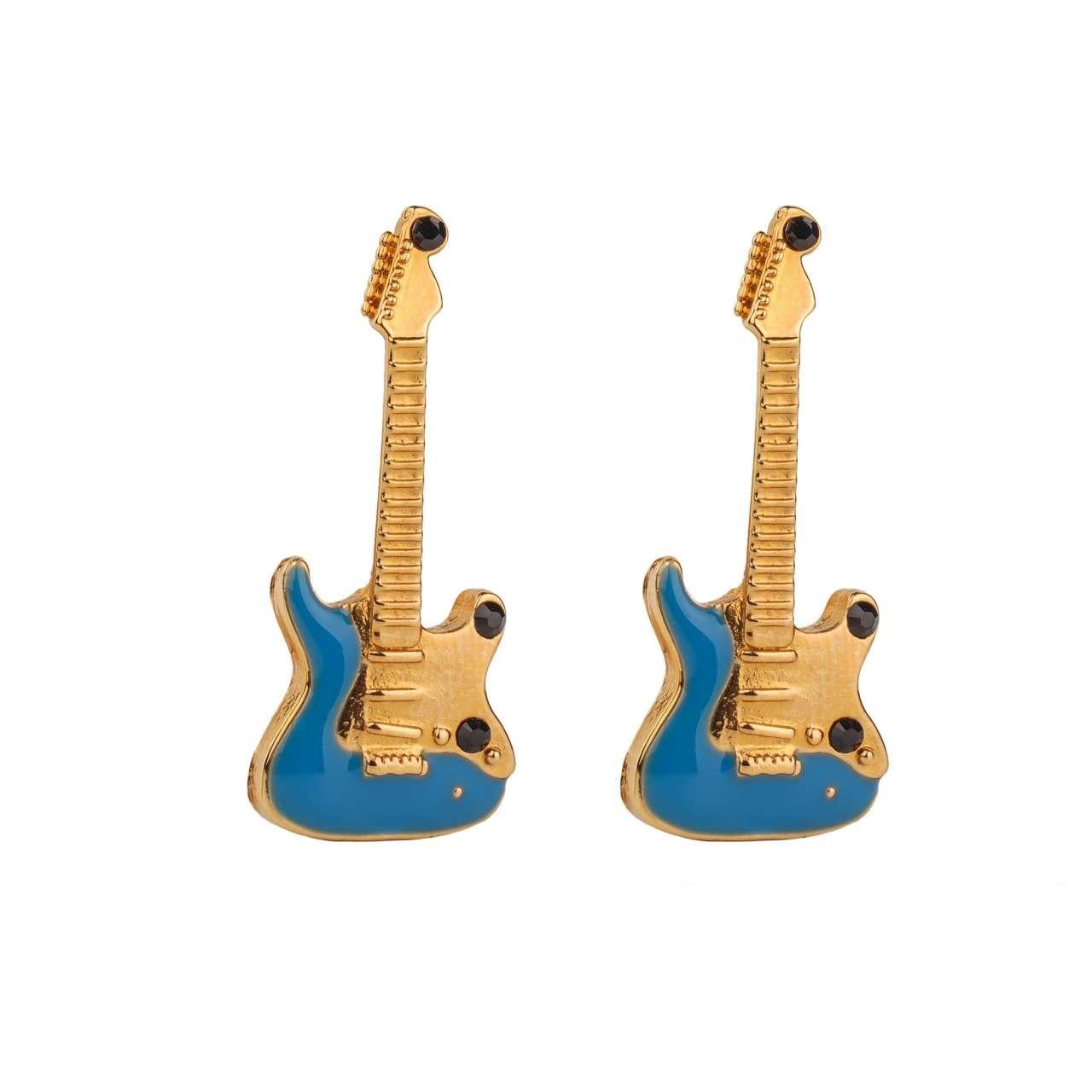 Dolce & Gabbana - Guitar Metal Cufflinks Enamel Gold Blue In Excellent Condition In Erkrath, DE