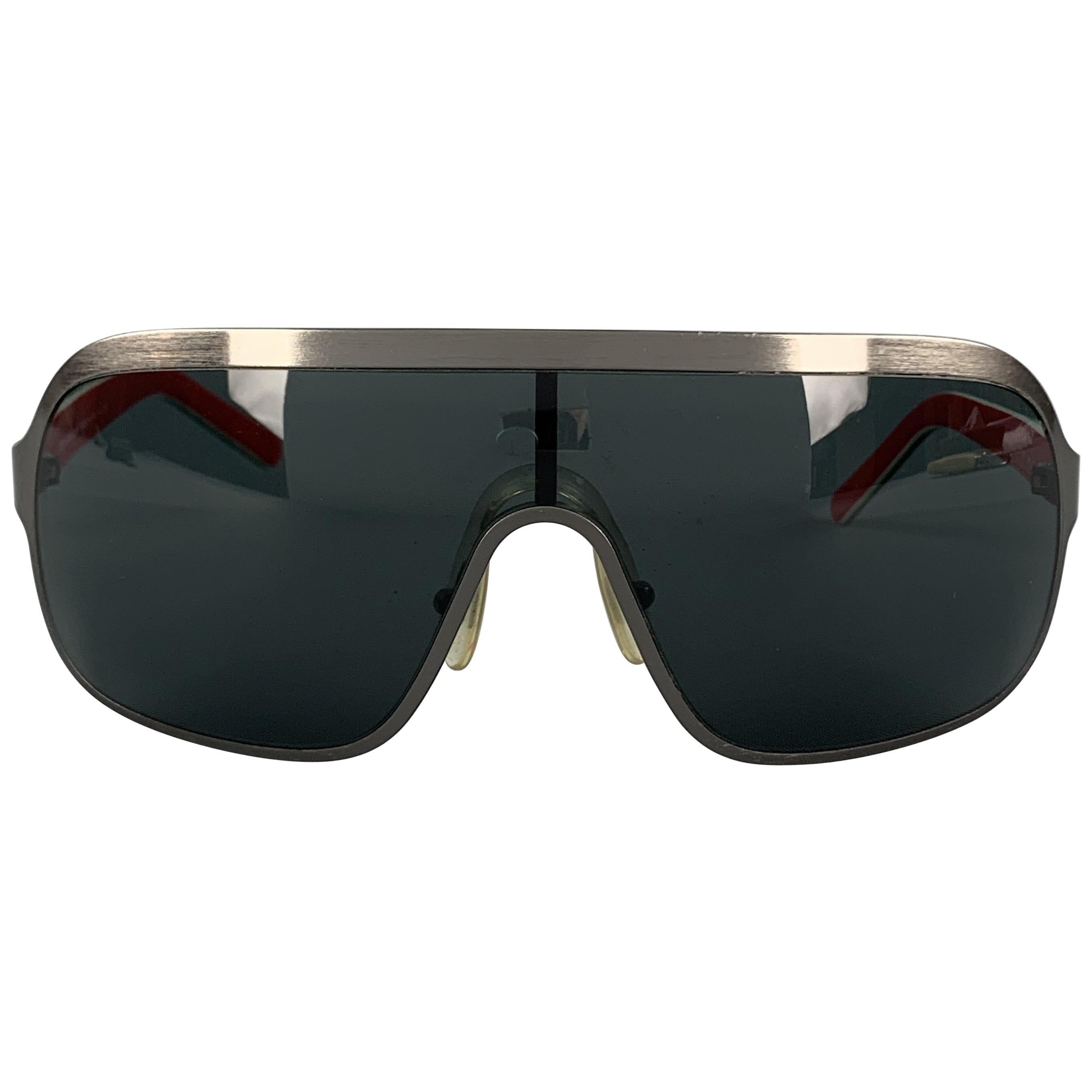 DOLCE & GABBANA Gunmetal Aviator Shield Red Arm Sunglasses