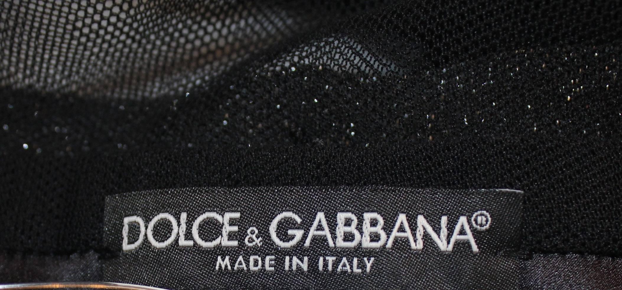 Dolce & Gabbana Gunmetal Tulle Silk Dress Stand Up Collar & Crystal Details 2