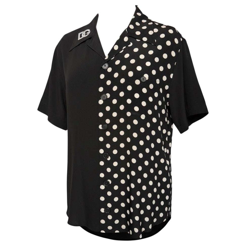 Dolce & Gabbana Camisa hawaiana de seda de lunares Negro sz M Bordado Logo DG en venta