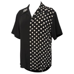 Dolce & Gabbana Half Polka Dot Silk Hawaiian Shirt Black sz M Embroider DG Logo