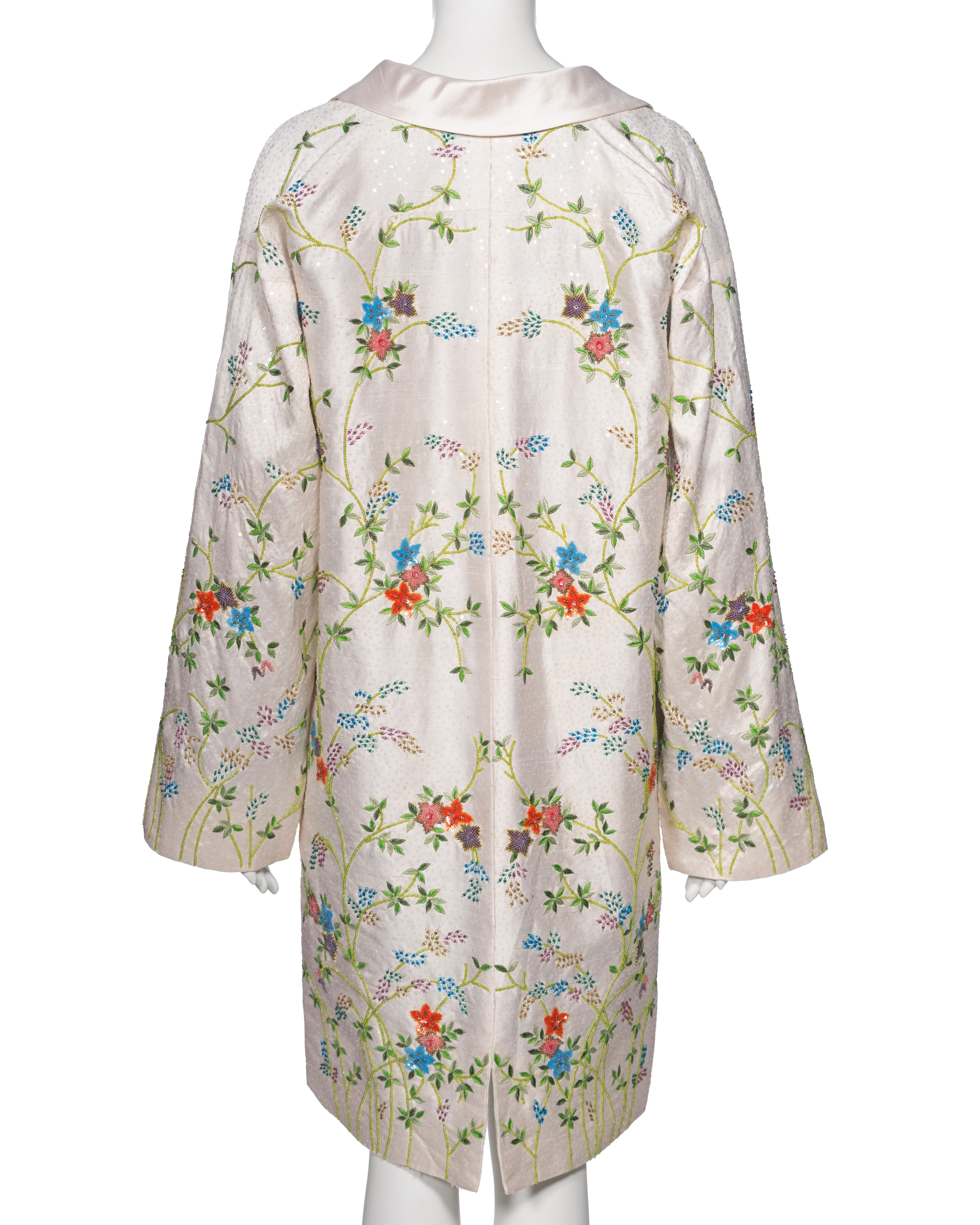 Dolce & Gabbana Hand-Embroidered White Raw Silk Evening Couture Coat, ss 1997 For Sale 9