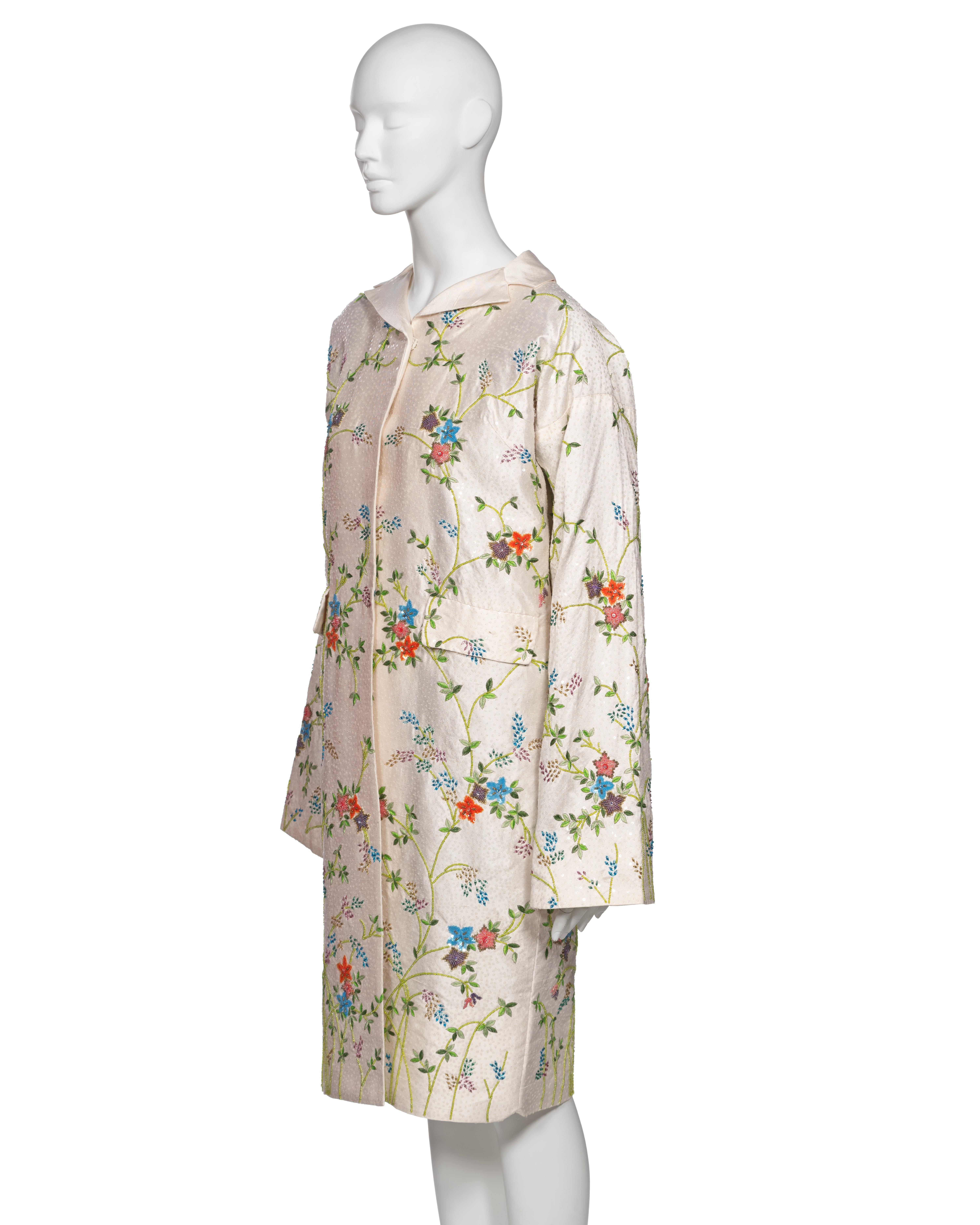 Dolce & Gabbana Hand-Embroidered White Raw Silk Evening Couture Coat, ss 1997 For Sale 12
