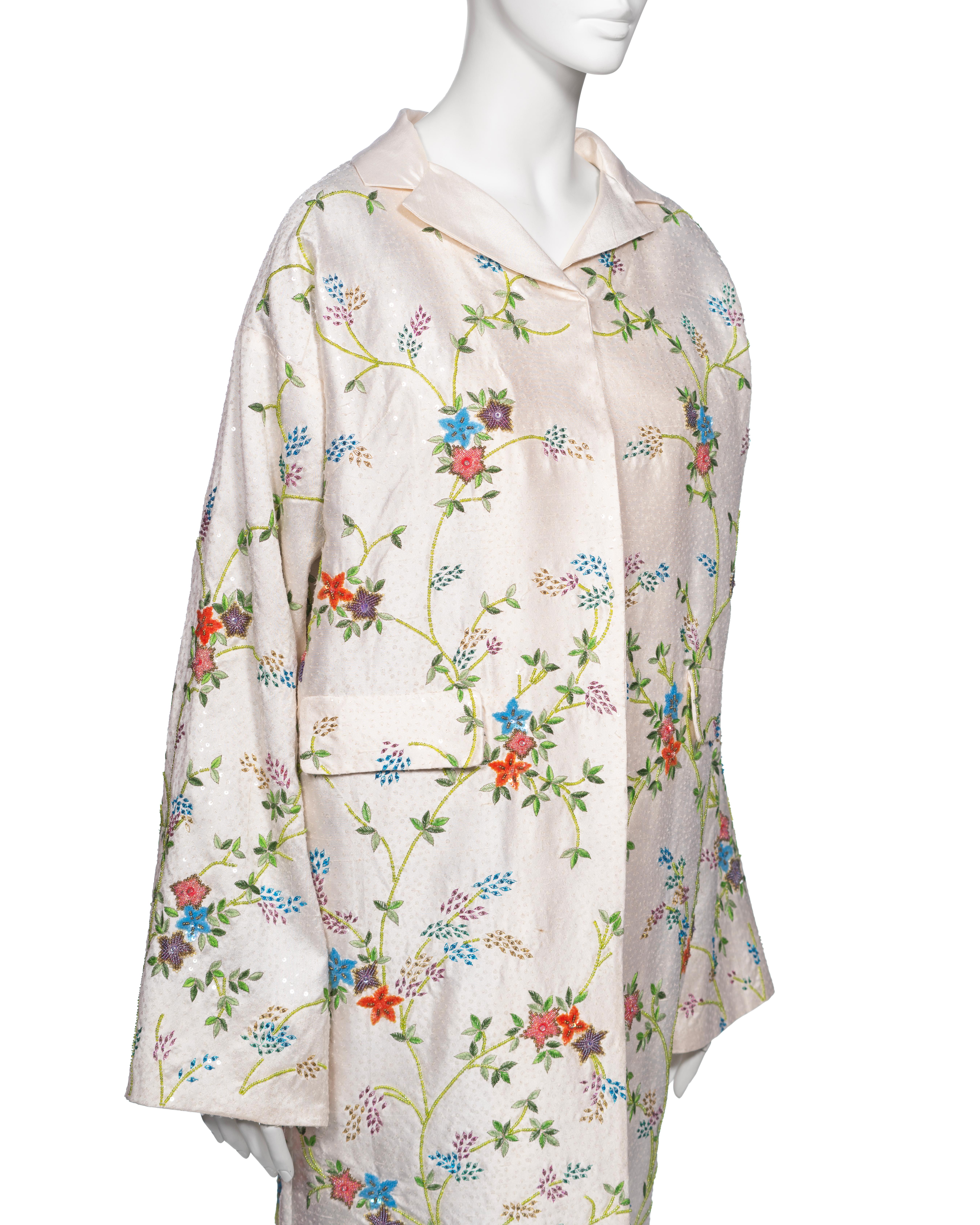 Dolce & Gabbana Hand-Embroidered White Raw Silk Evening Couture Coat, ss 1997 For Sale 5