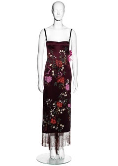 Dolce & Gabbana hand painted burgundy silk evening dress, fw 1998