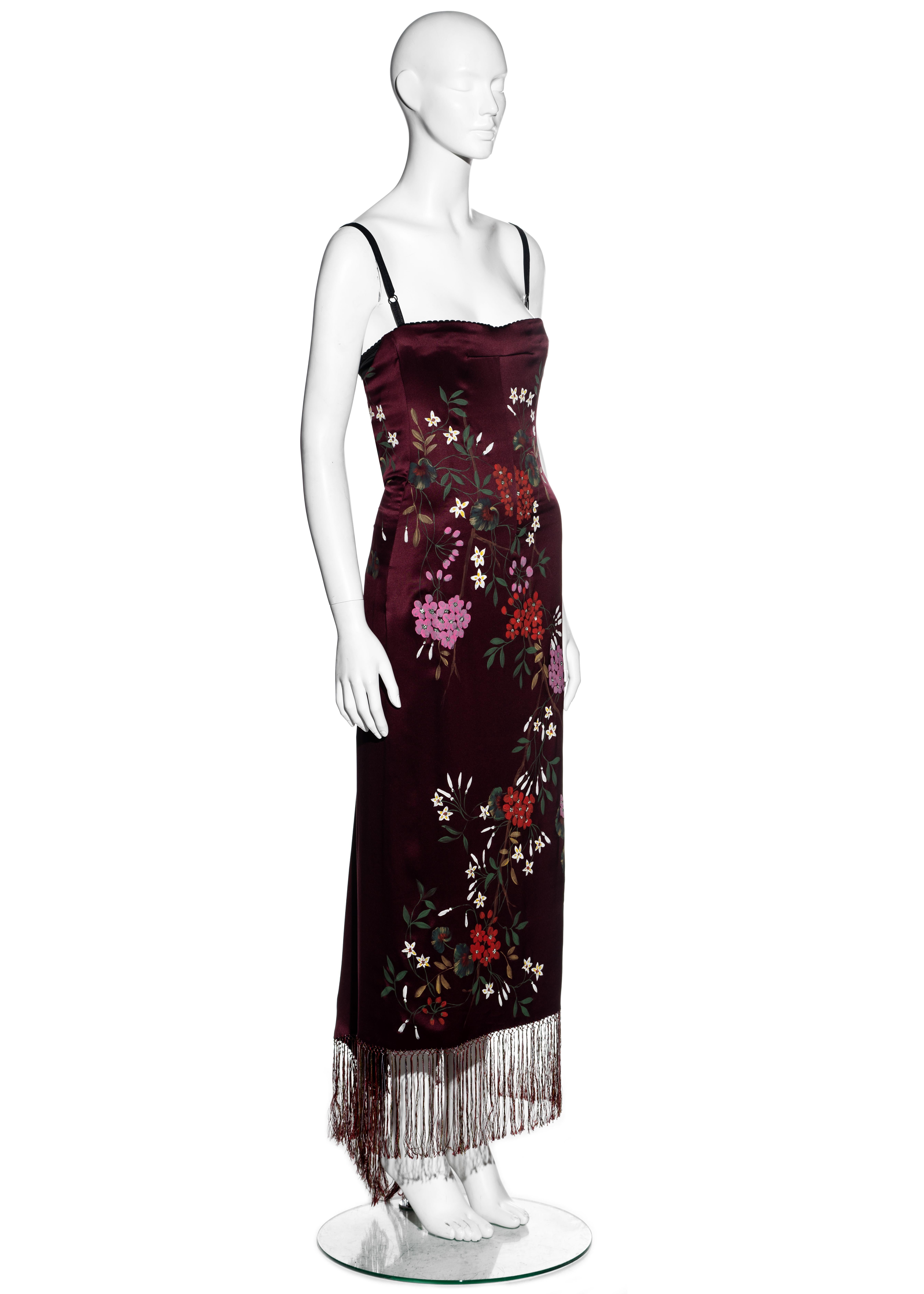 Black Dolce & Gabbana hand painted burgundy silk evening dress, fw 1998
