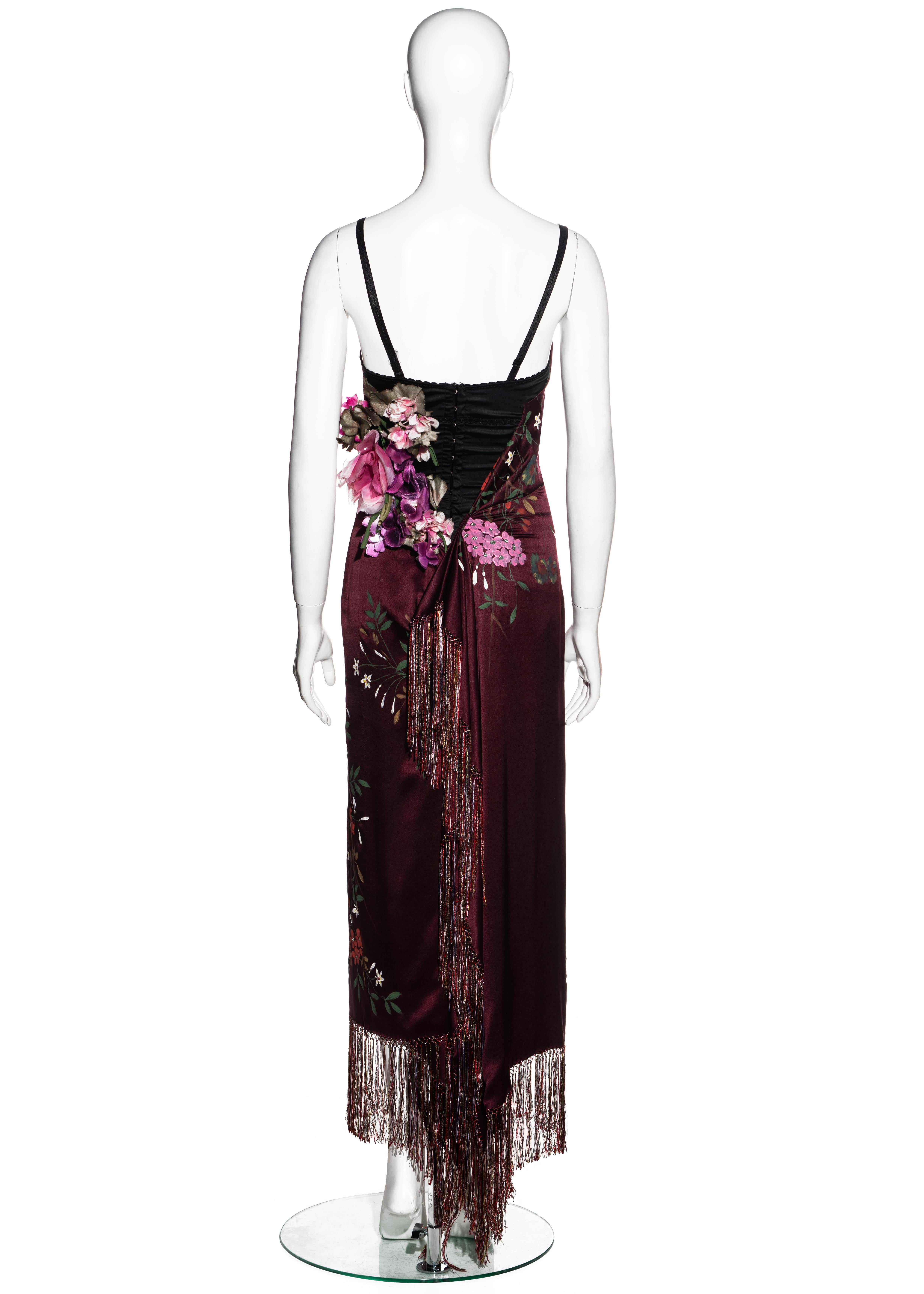 Dolce & Gabbana hand painted burgundy silk evening dress, fw 1998 In Excellent Condition In London, GB