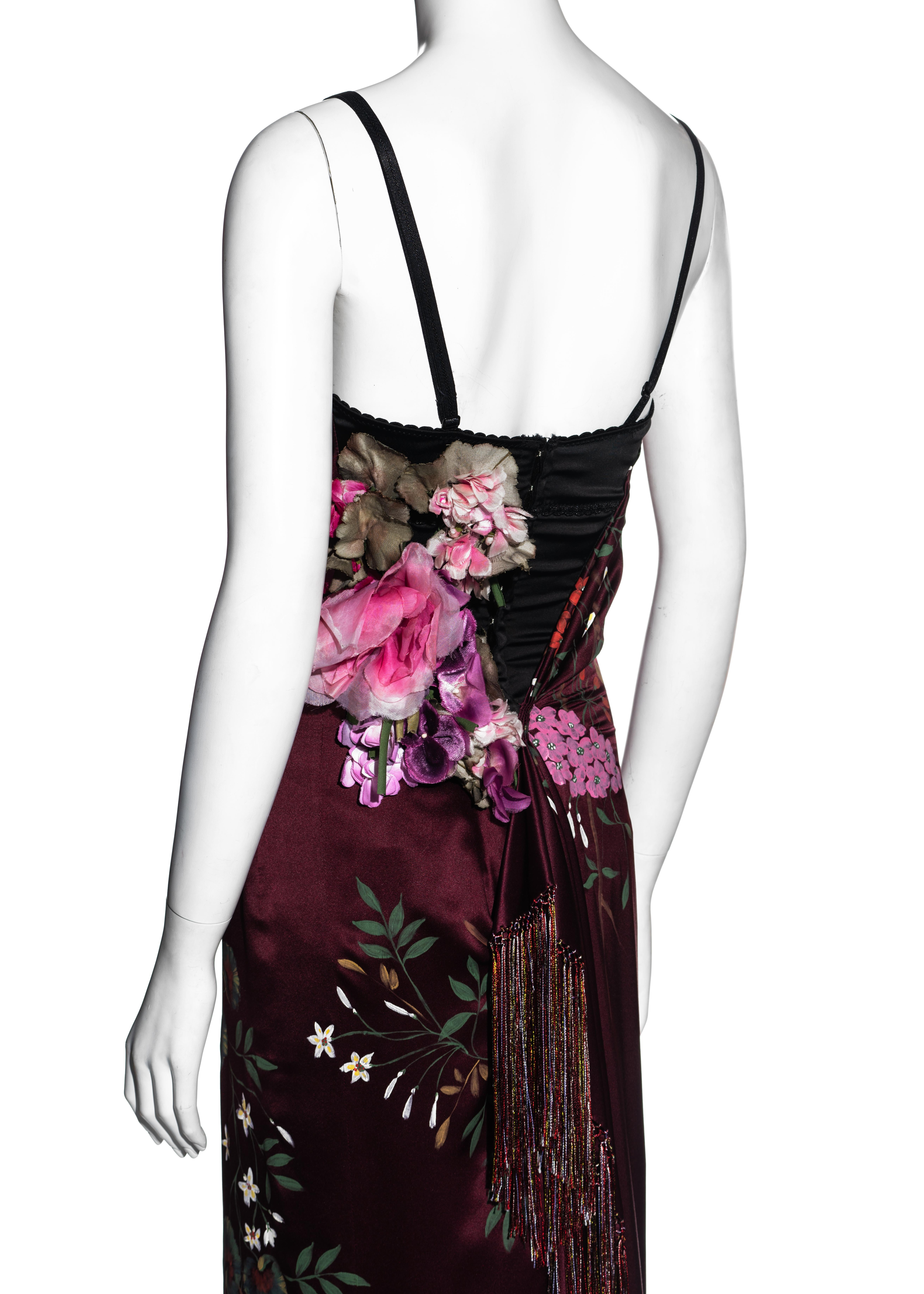 Dolce & Gabbana hand painted burgundy silk evening dress, fw 1998 1