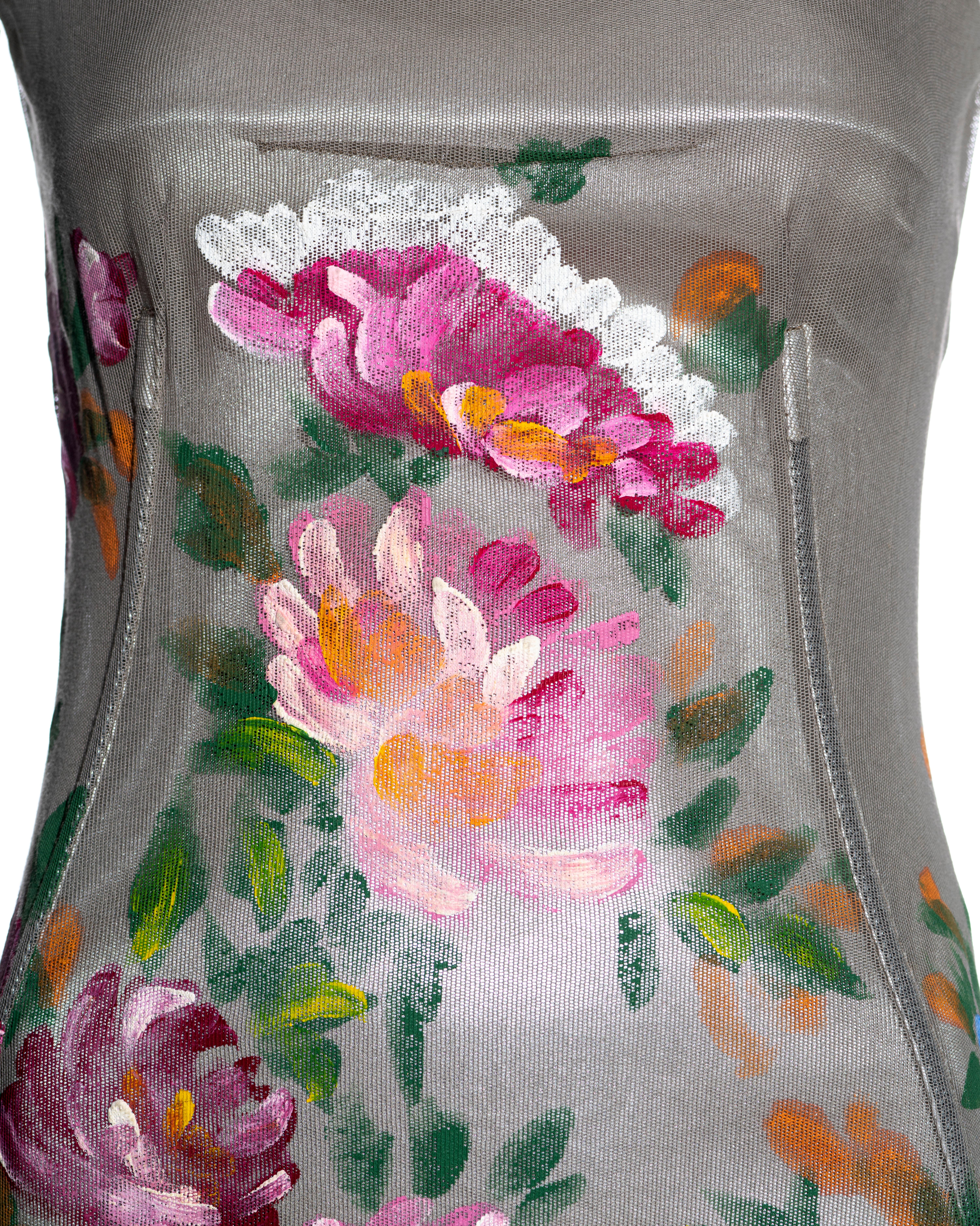 Gray Dolce & Gabbana hand-painted floral tulle corseted evening dress, fw 1998