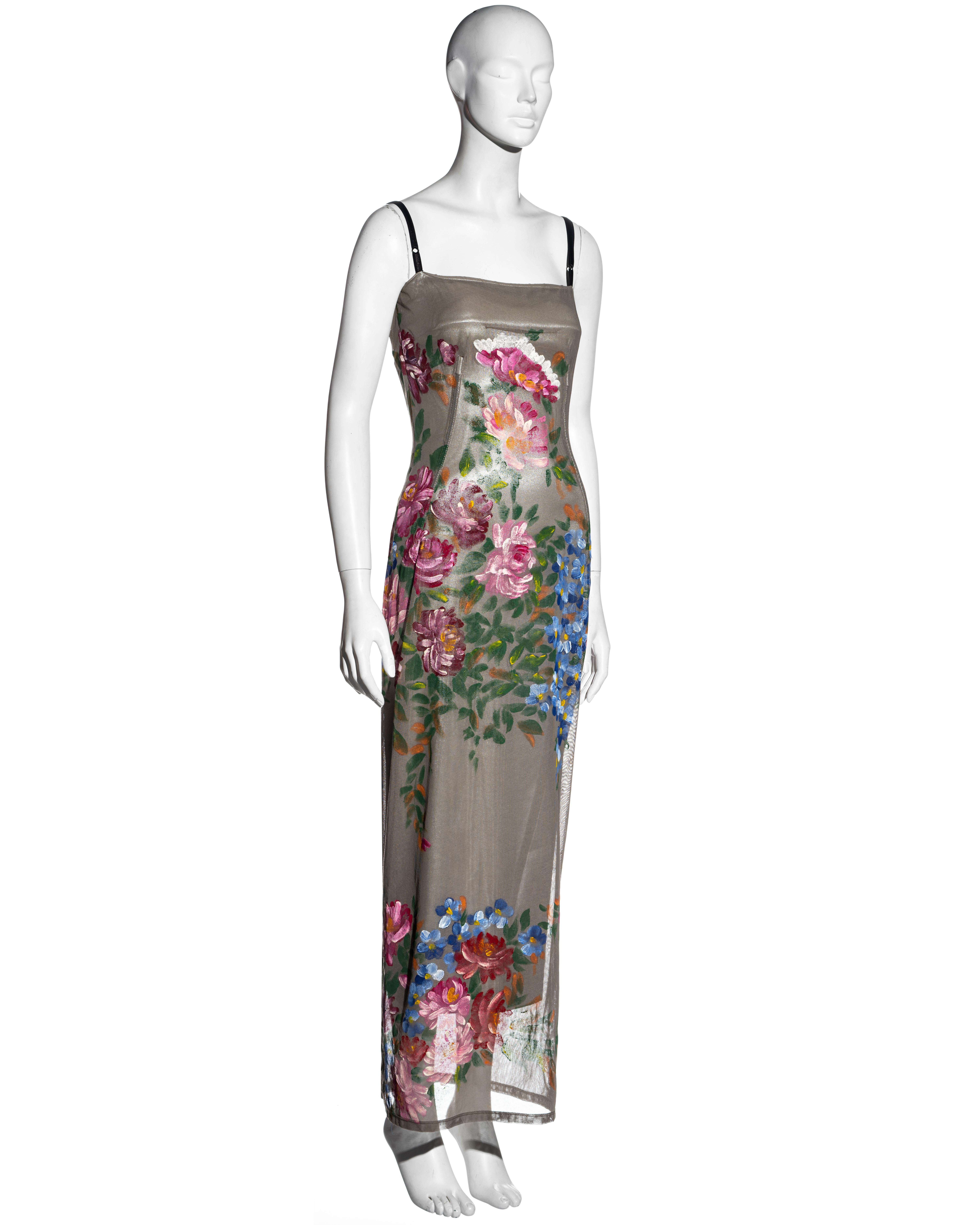Dolce & Gabbana hand-painted floral tulle corseted evening dress, fw 1998 In Excellent Condition In London, GB