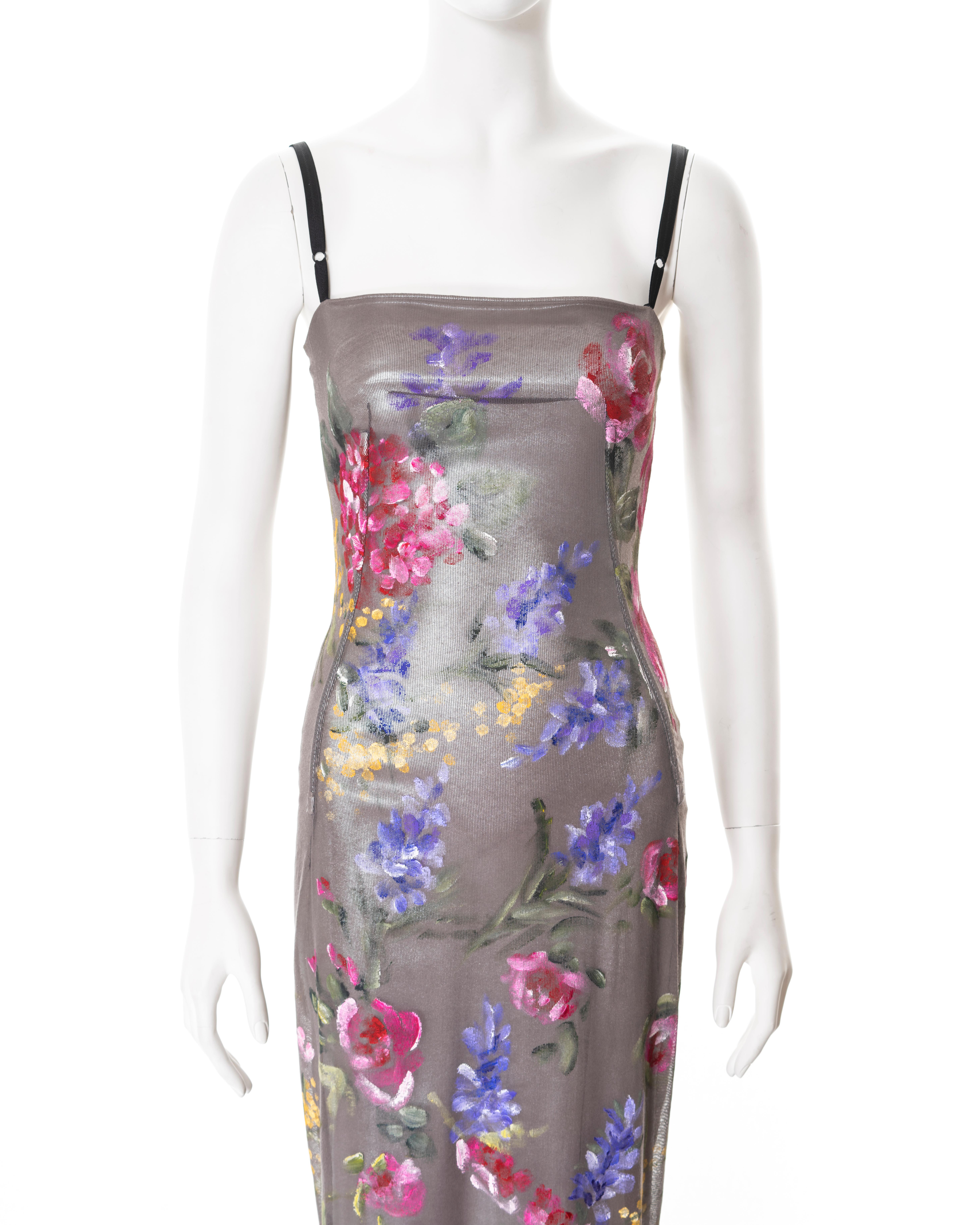 Dolce & Gabbana hand-painted mesh and silver lycra evening dress, fw 1998 In Excellent Condition In London, GB