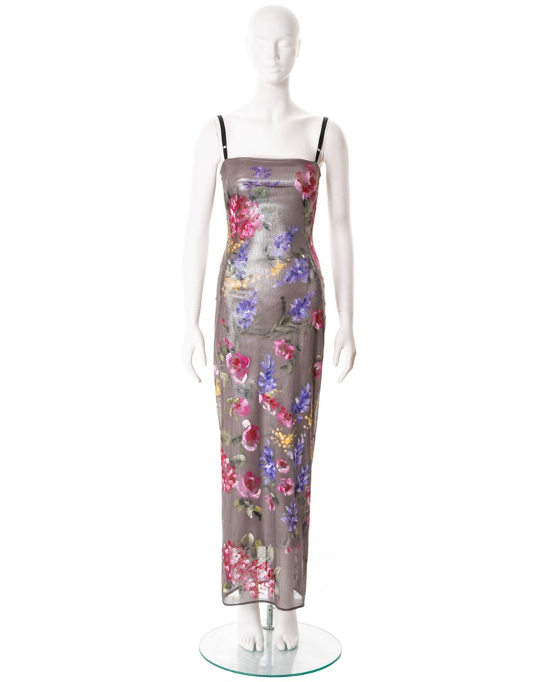 Dolce and Gabbana handpainted mesh and silver lycra evening dress, fw