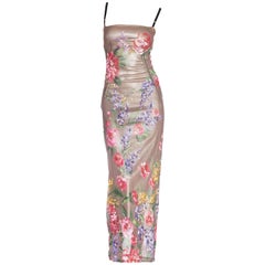 Dolce & Gabbana Hand painted Mesh Bra Strap Stretch Gown, 1990s
