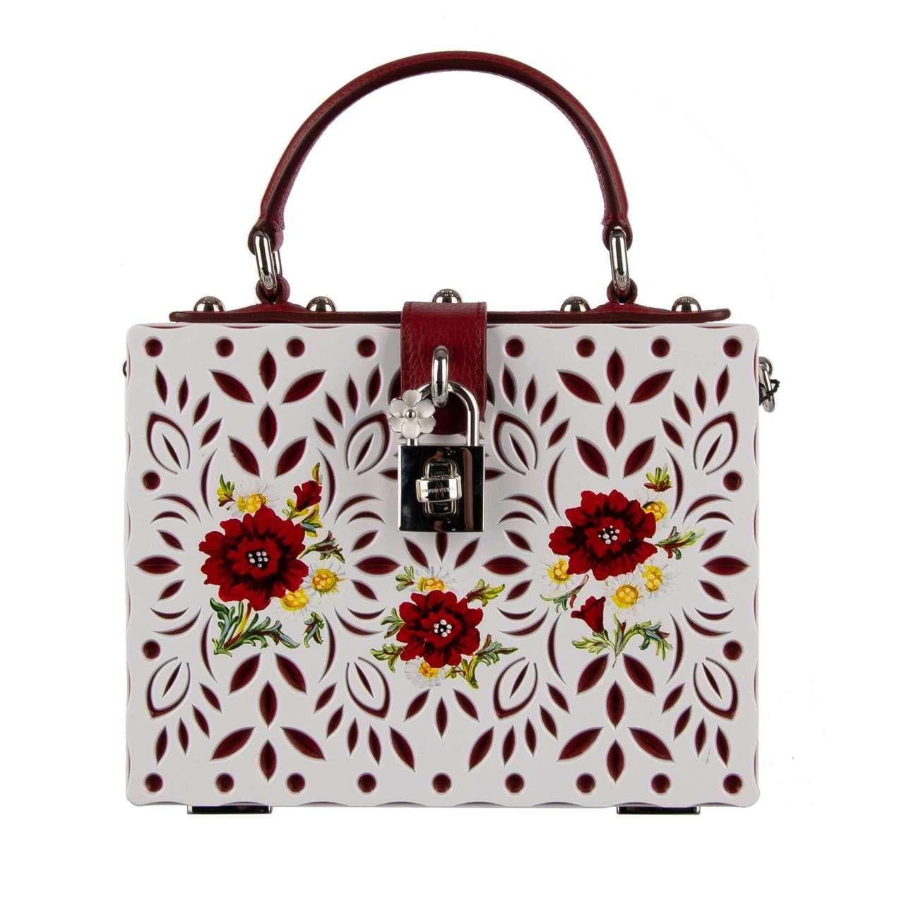 - Hand painted poppy and chamomile plexiglas bag / shoulder bag / clutch DOLCE BOX with floral carved texture and decorative padlock with flower by DOLCE & GABBANA - New with Tag, Dustbag, Authenticity Card - Material: 85% Plexiglas, 15% Calfskin -