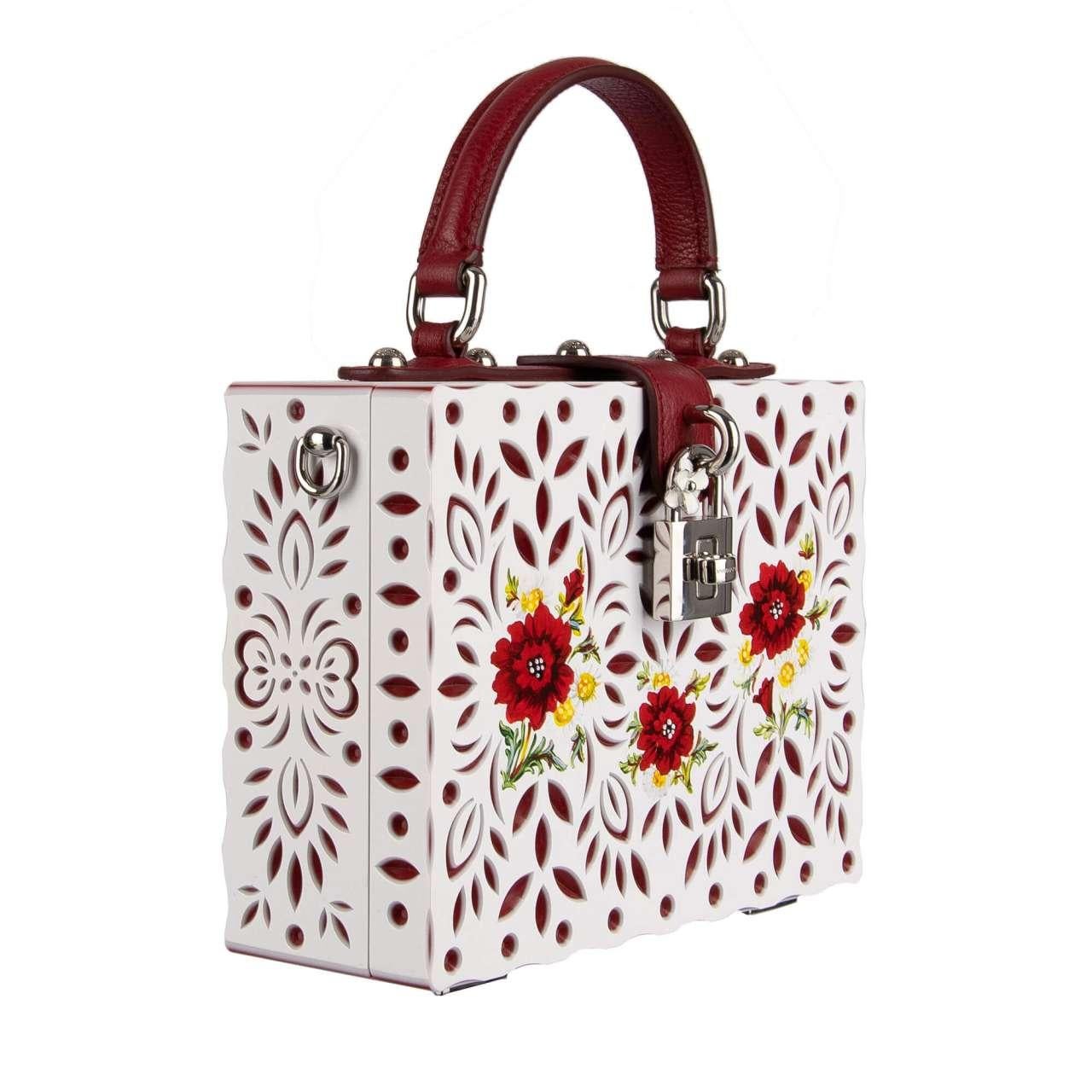 Women's Dolce & Gabbana Hand Painted Poppy Chamomile Plexi DOLCE BOX Bag White Red For Sale