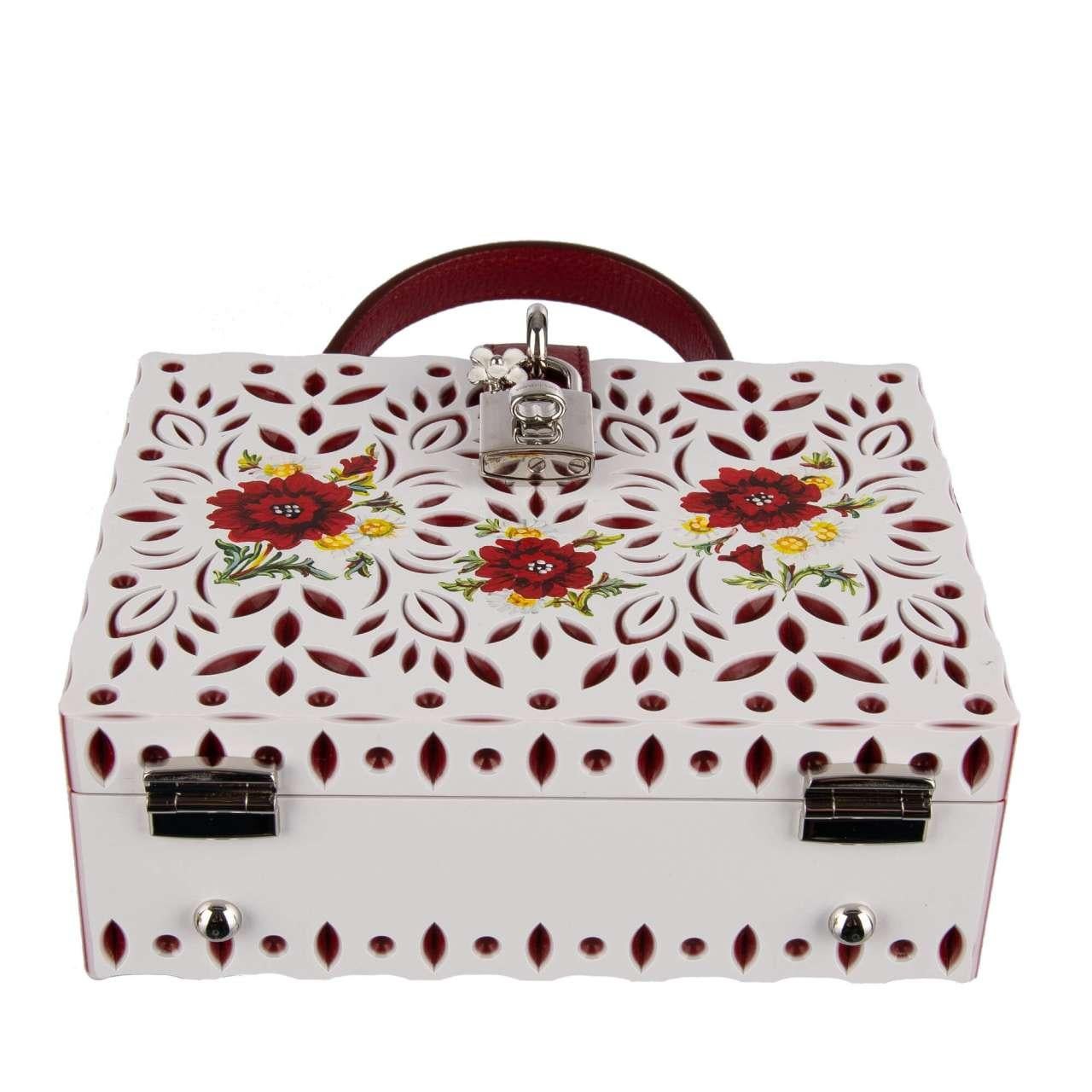 Dolce & Gabbana Hand Painted Poppy Chamomile Plexi DOLCE BOX Bag White Red For Sale 1