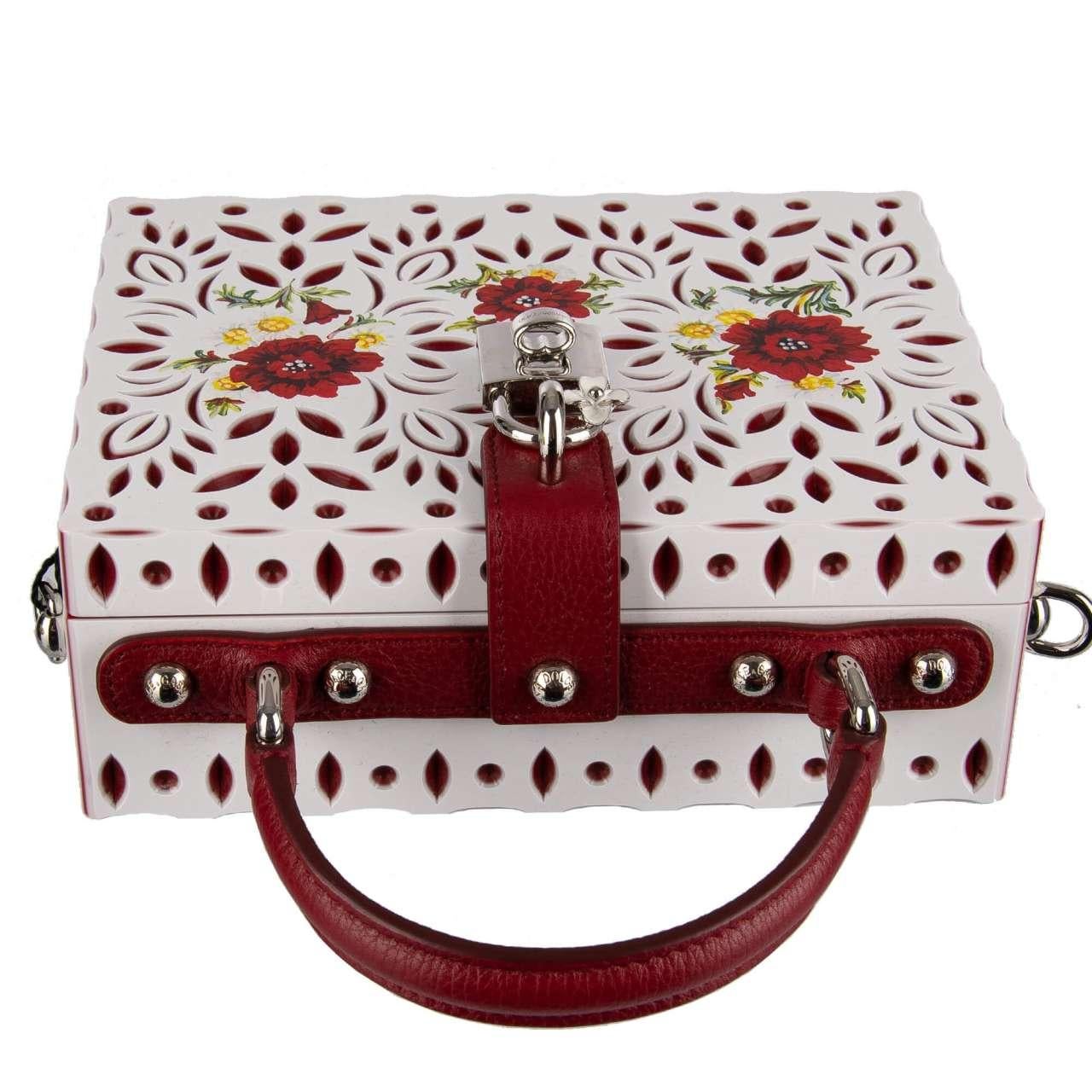 Dolce & Gabbana Hand Painted Poppy Chamomile Plexi DOLCE BOX Bag White Red For Sale 2