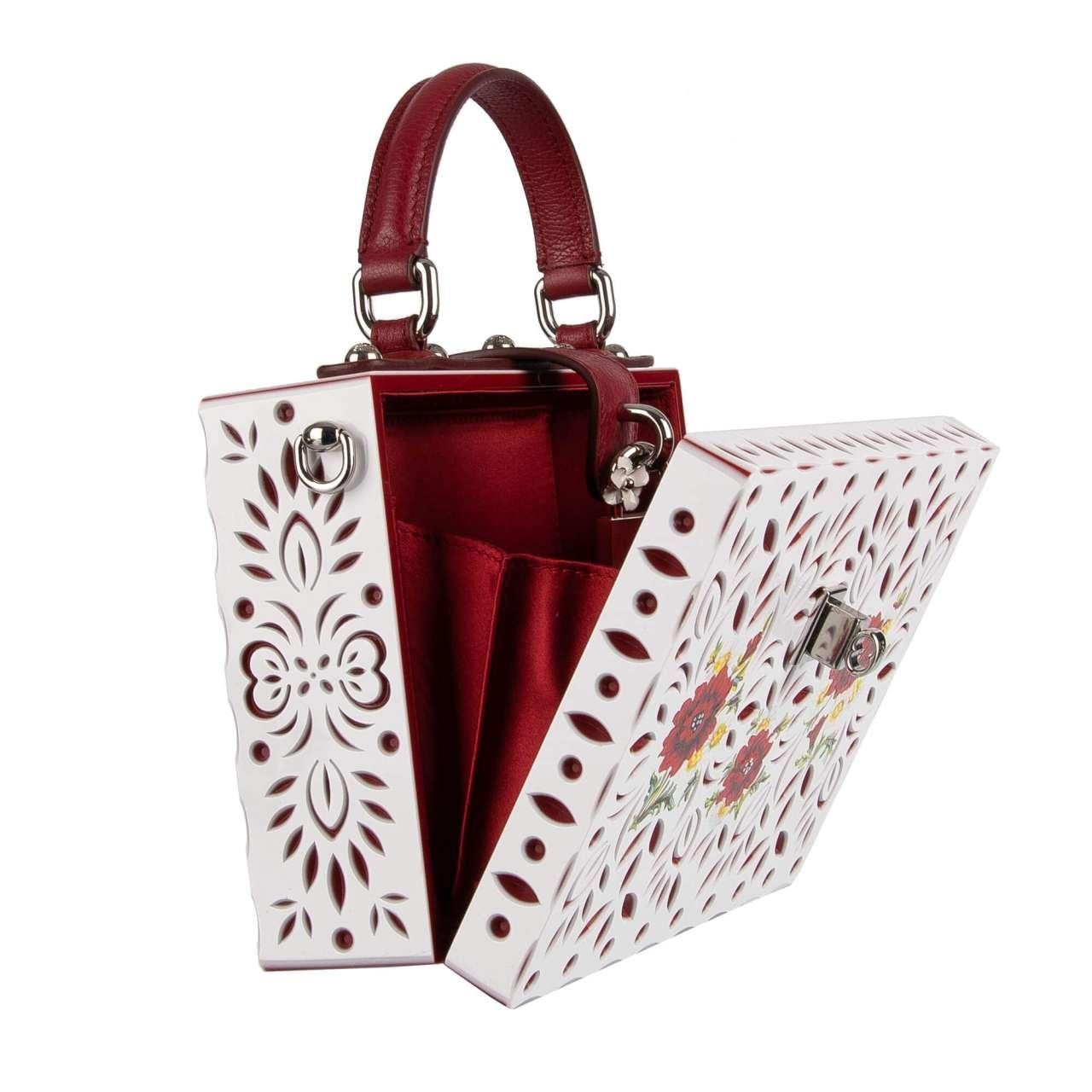 Dolce & Gabbana Hand Painted Poppy Chamomile Plexi DOLCE BOX Bag White Red For Sale 3